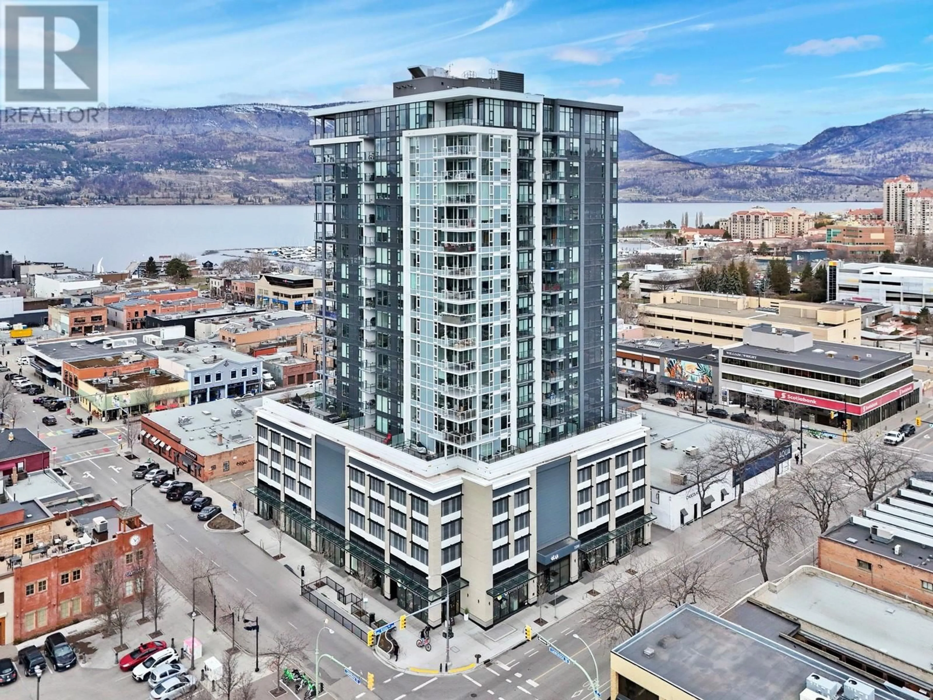 A pic from outside/outdoor area/front of a property/back of a property/a pic from drone, unknown for 701 - 1588 ELLIS STREET, Kelowna British Columbia V1Y8L1