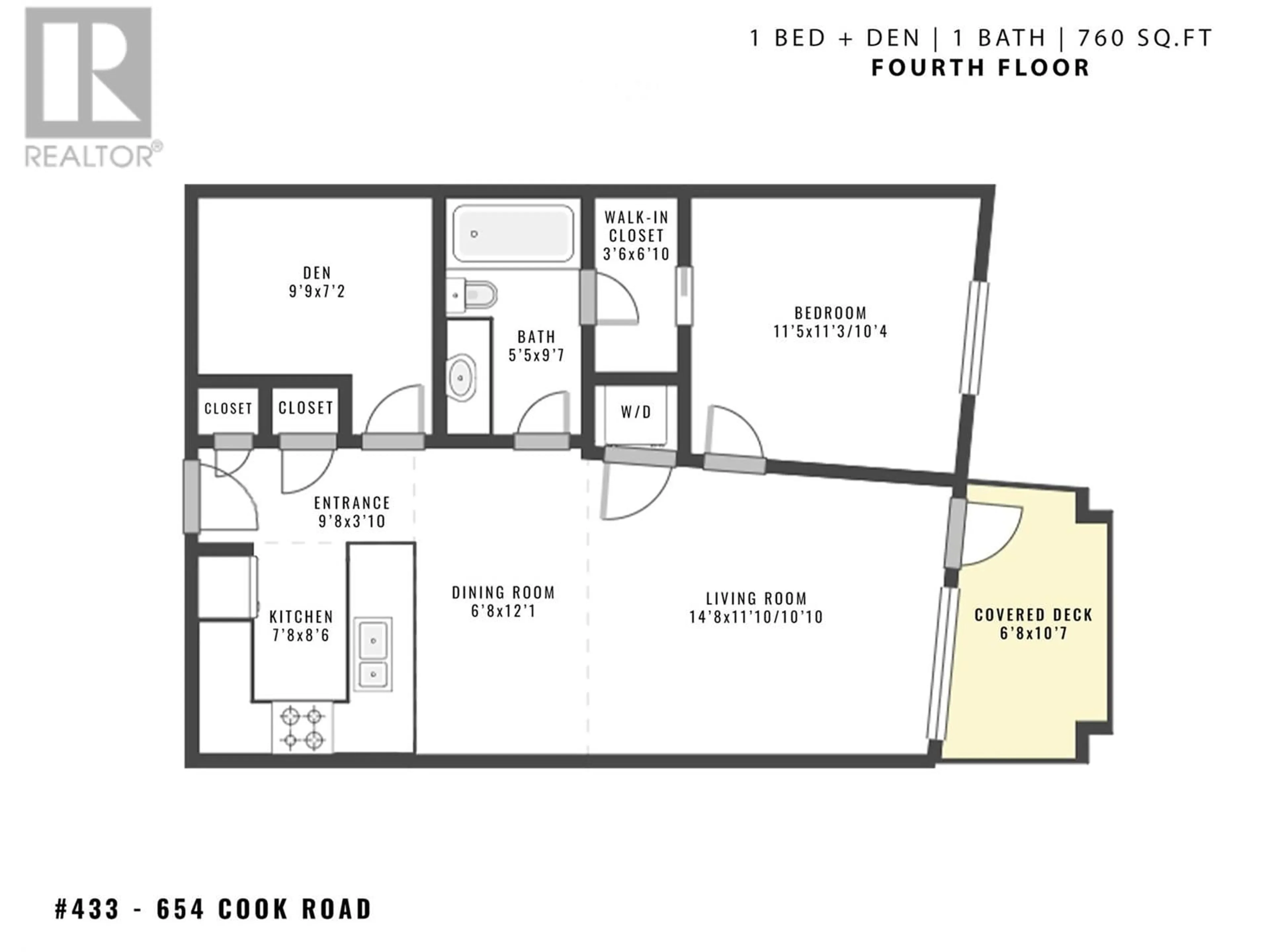 Floor plan for 433 - 654 COOK ROAD, Kelowna British Columbia V1W3G7