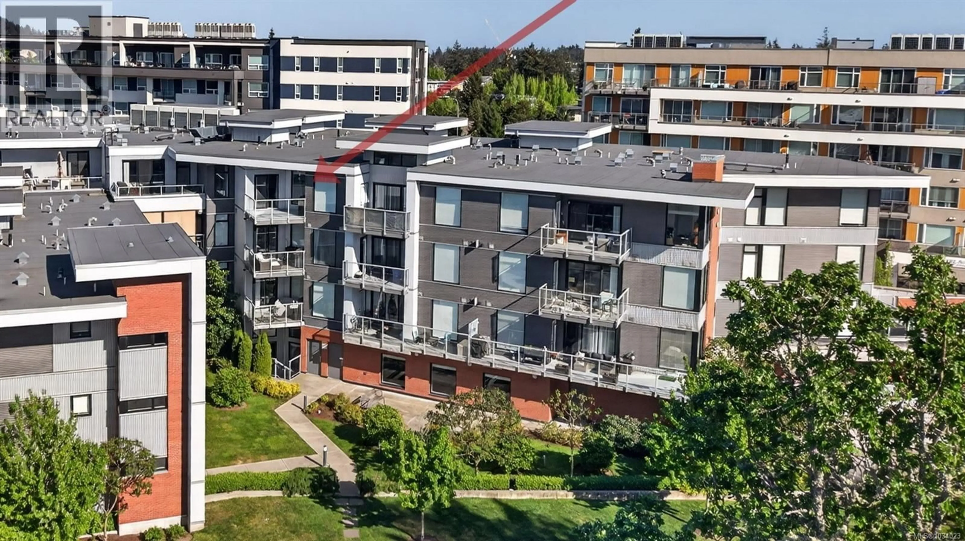 A pic from outside/outdoor area/front of a property/back of a property/a pic from drone, city buildings view from balcony for 405 - 950 WHIRLAWAY CRESCENT, Langford British Columbia V9B6W6