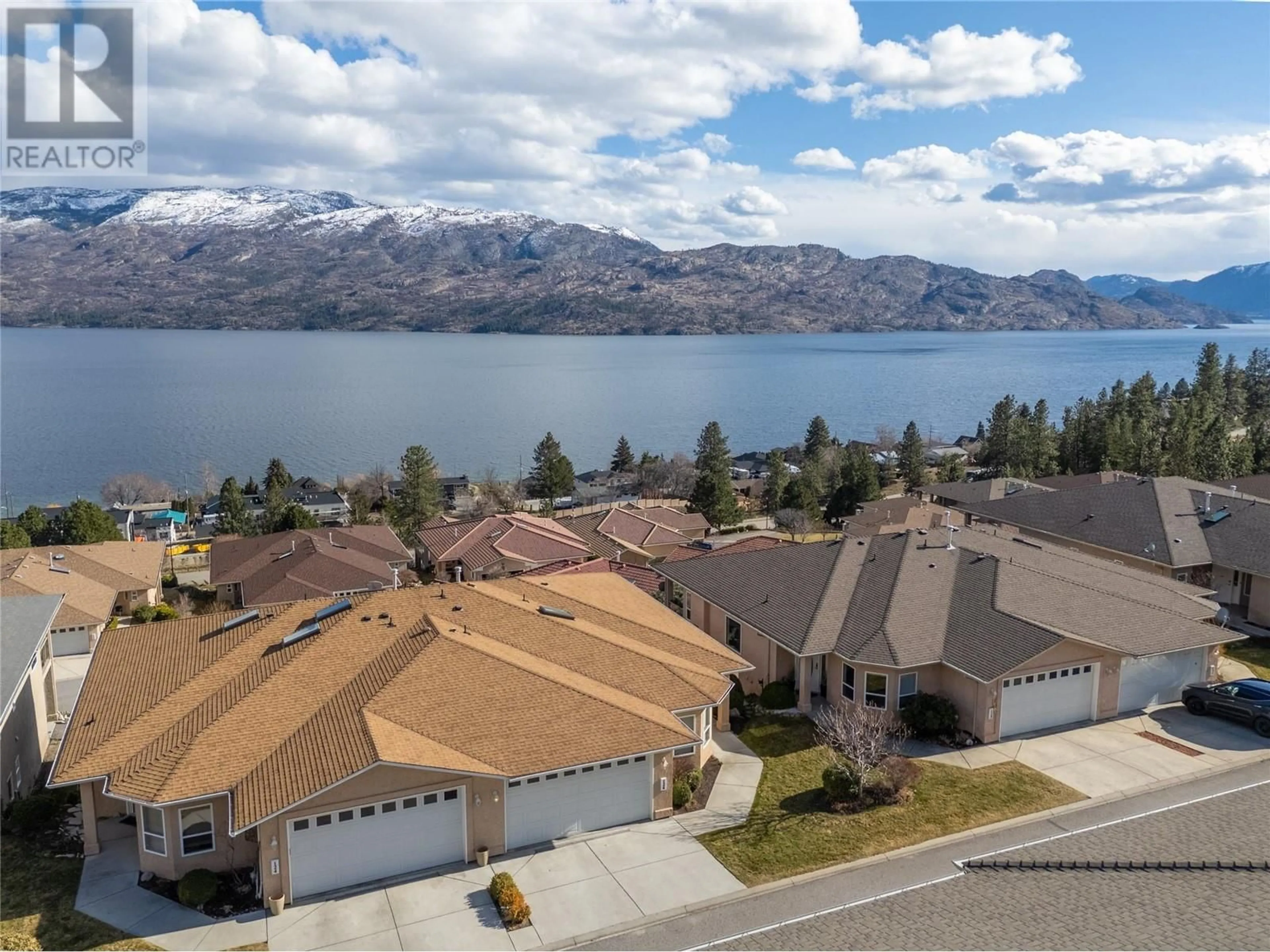 A pic from outside/outdoor area/front of a property/back of a property/a pic from drone, water/lake/river/ocean view for 126 - 5300 HUSTON ROAD, Peachland British Columbia V0H1X2