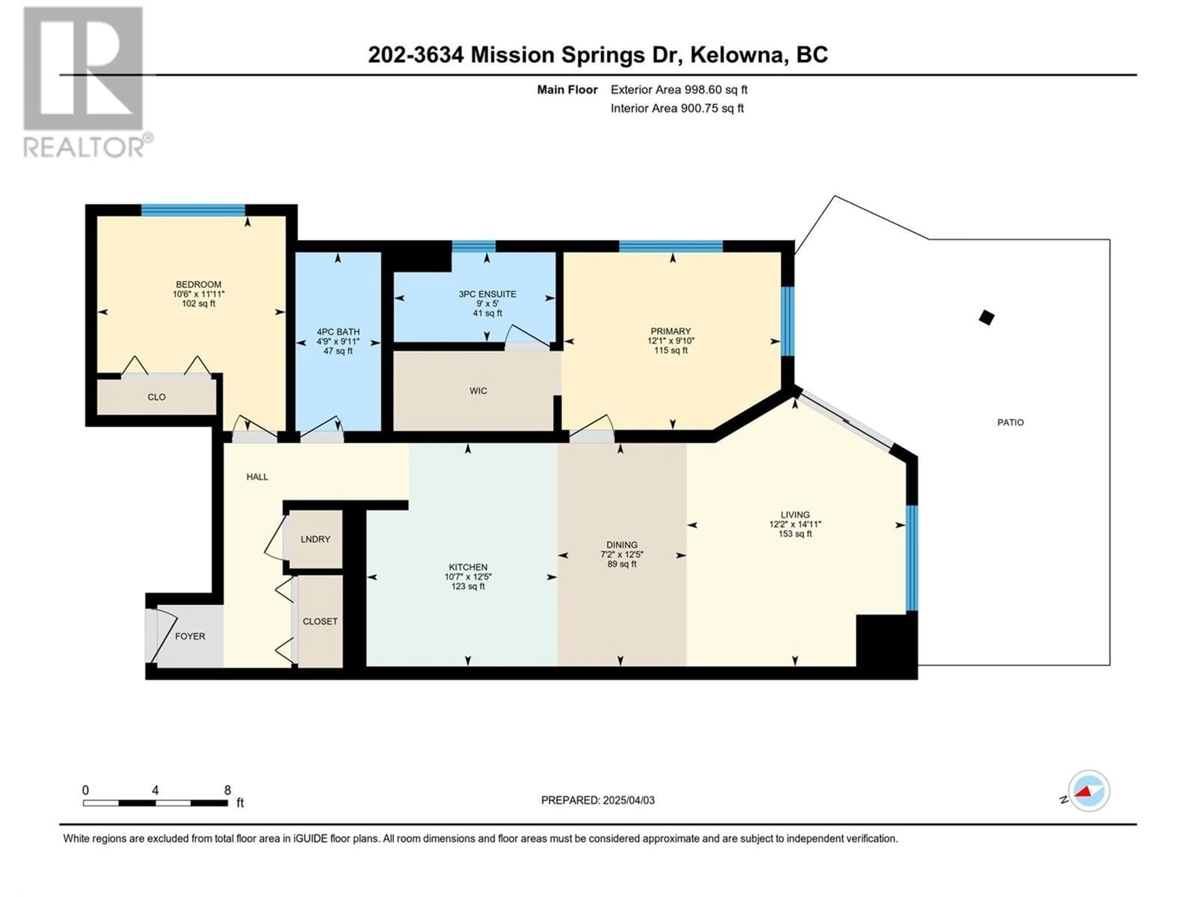 Floor plan for 202 - 3634 MISSION SPRINGS DRIVE, Kelowna British Columbia V1W0C9