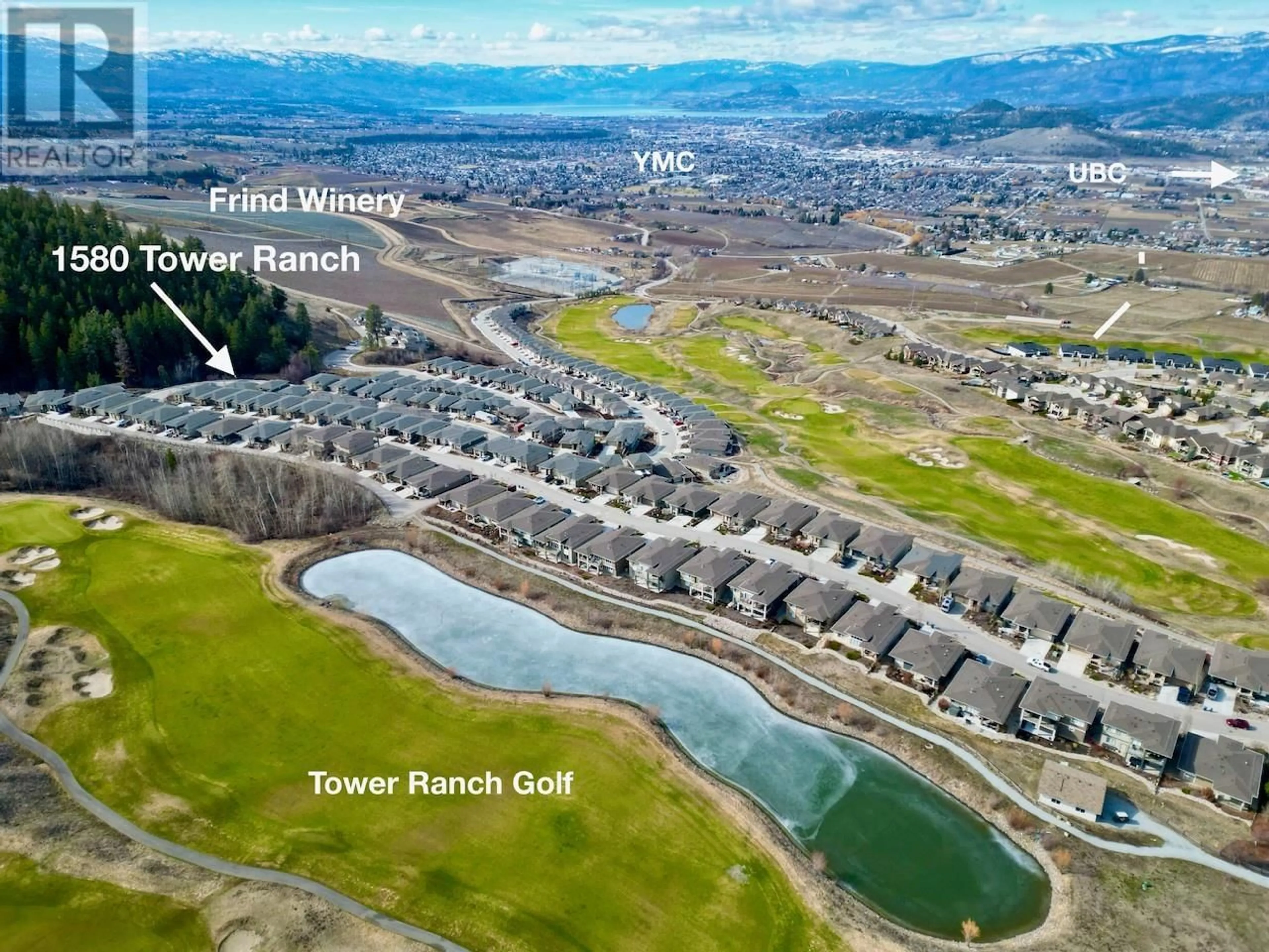 A pic from outside/outdoor area/front of a property/back of a property/a pic from drone, water/lake/river/ocean view for 1580 Tower Ranch Drive, Kelowna British Columbia V1P1T8