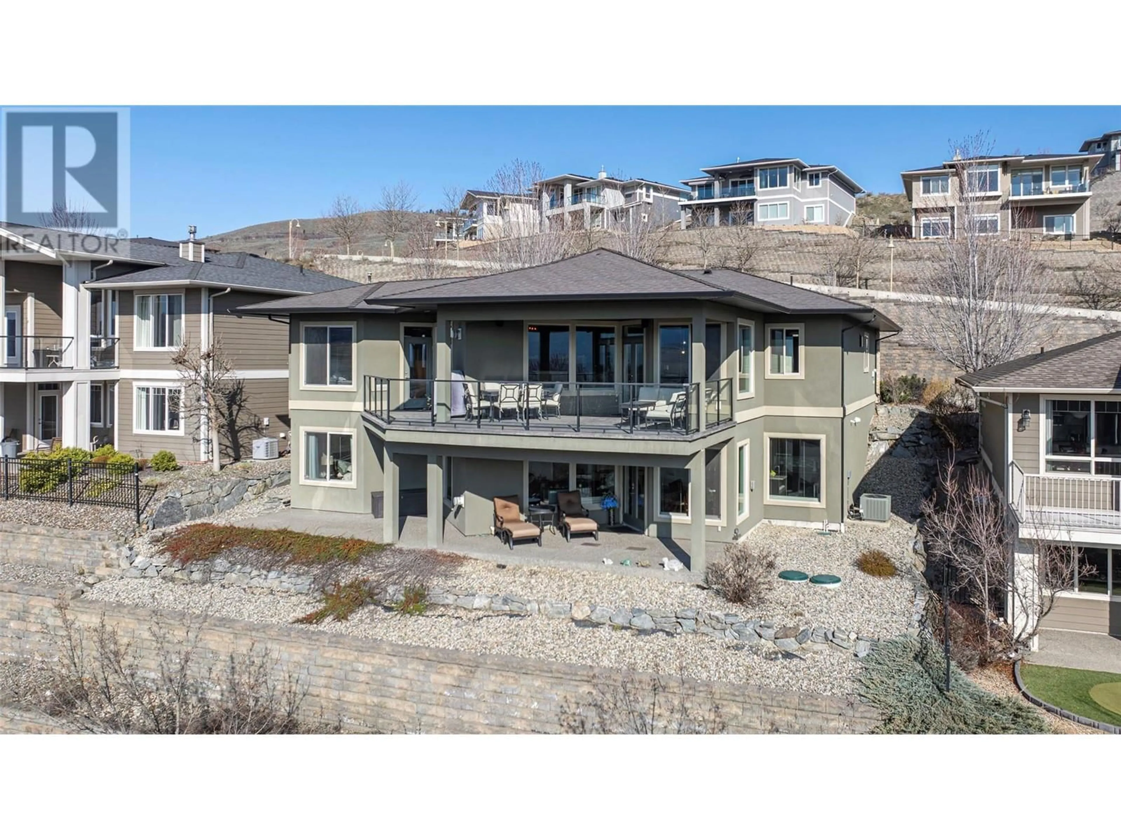 A pic from outside/outdoor area/front of a property/back of a property/a pic from drone, water/lake/river/ocean view for 4134 CAMELBACK WAY, Vernon British Columbia V1T9W4