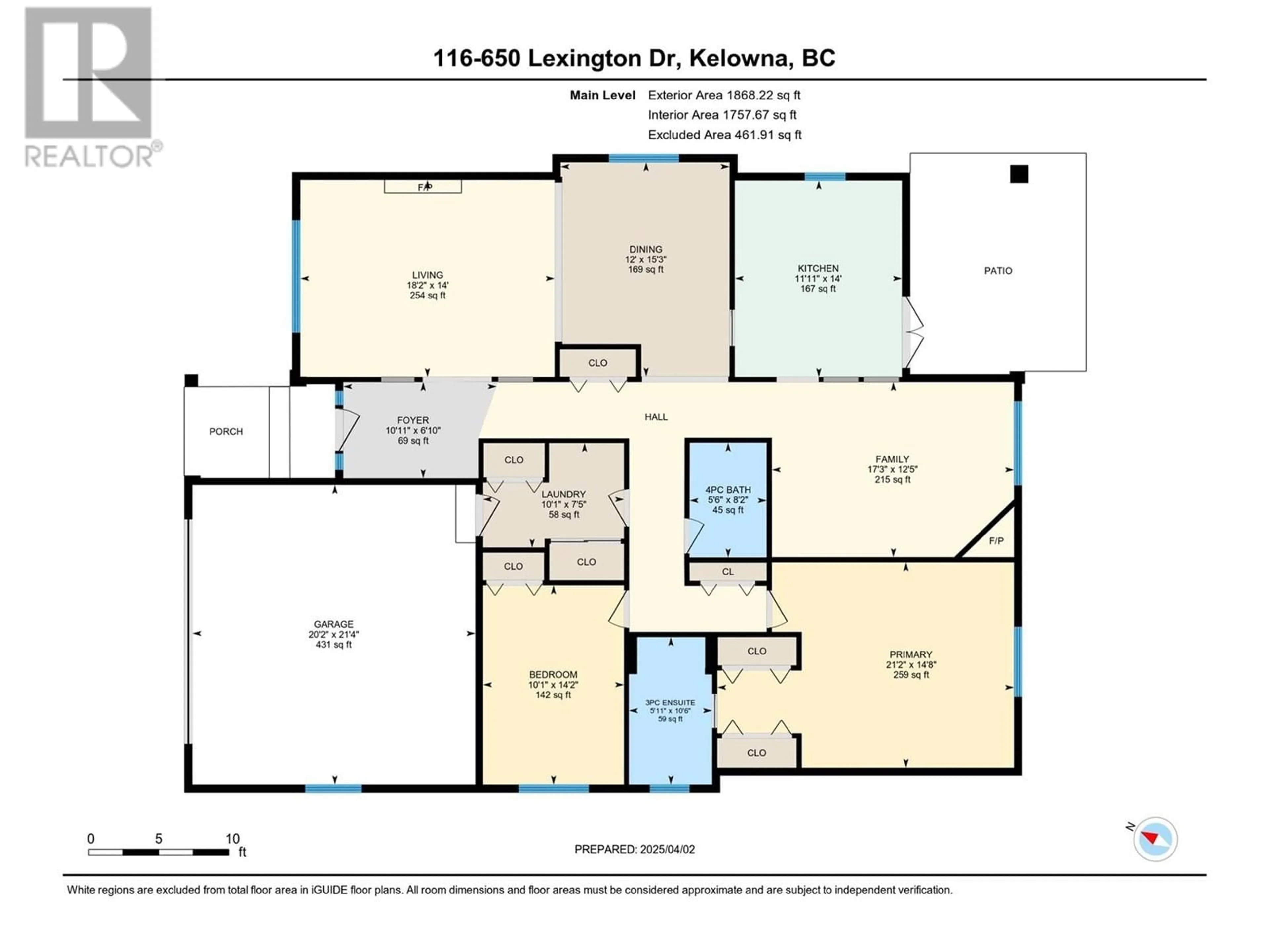 Floor plan for 116 - 650 LEXINGTON DRIVE, Kelowna British Columbia V1W3B6