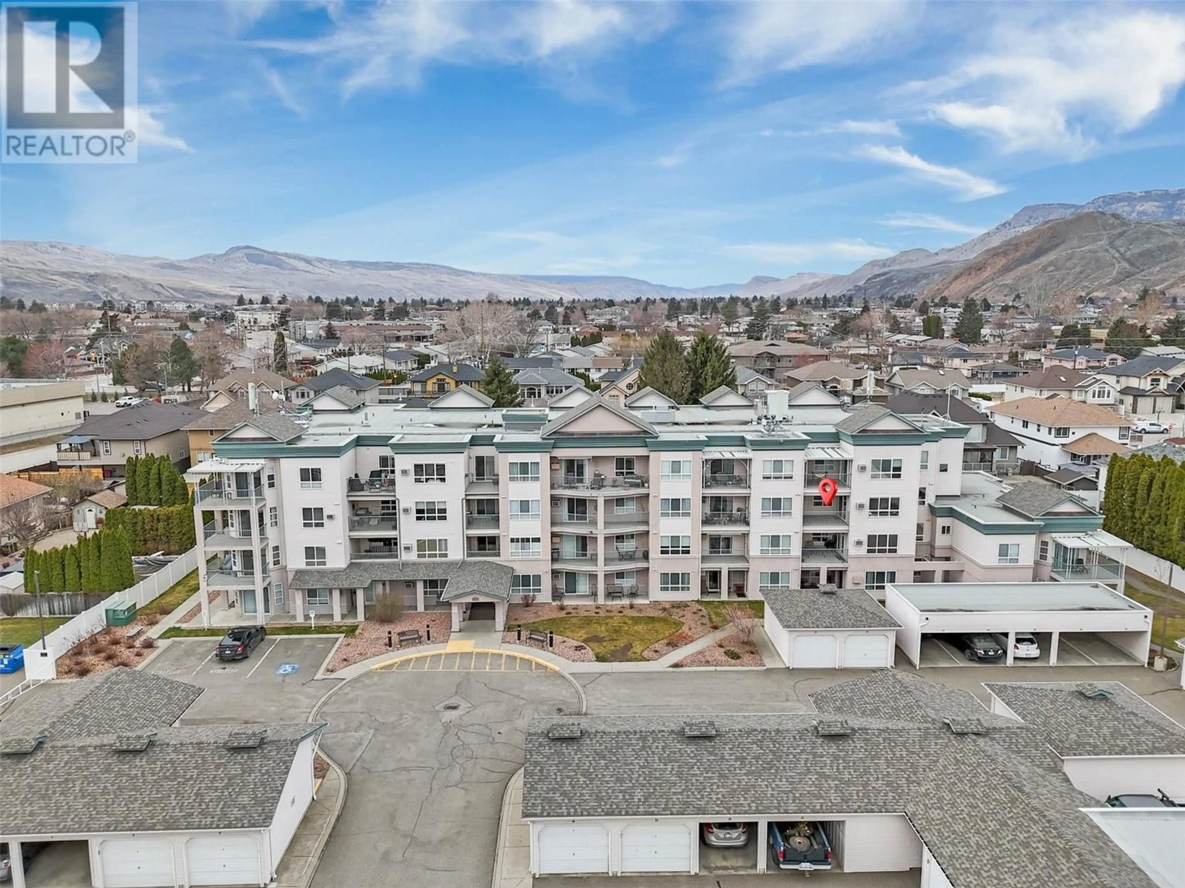 A pic from outside/outdoor area/front of a property/back of a property/a pic from drone, mountain view for 308 - 860 NICOLANI DRIVE, Kamloops British Columbia V2B5B3