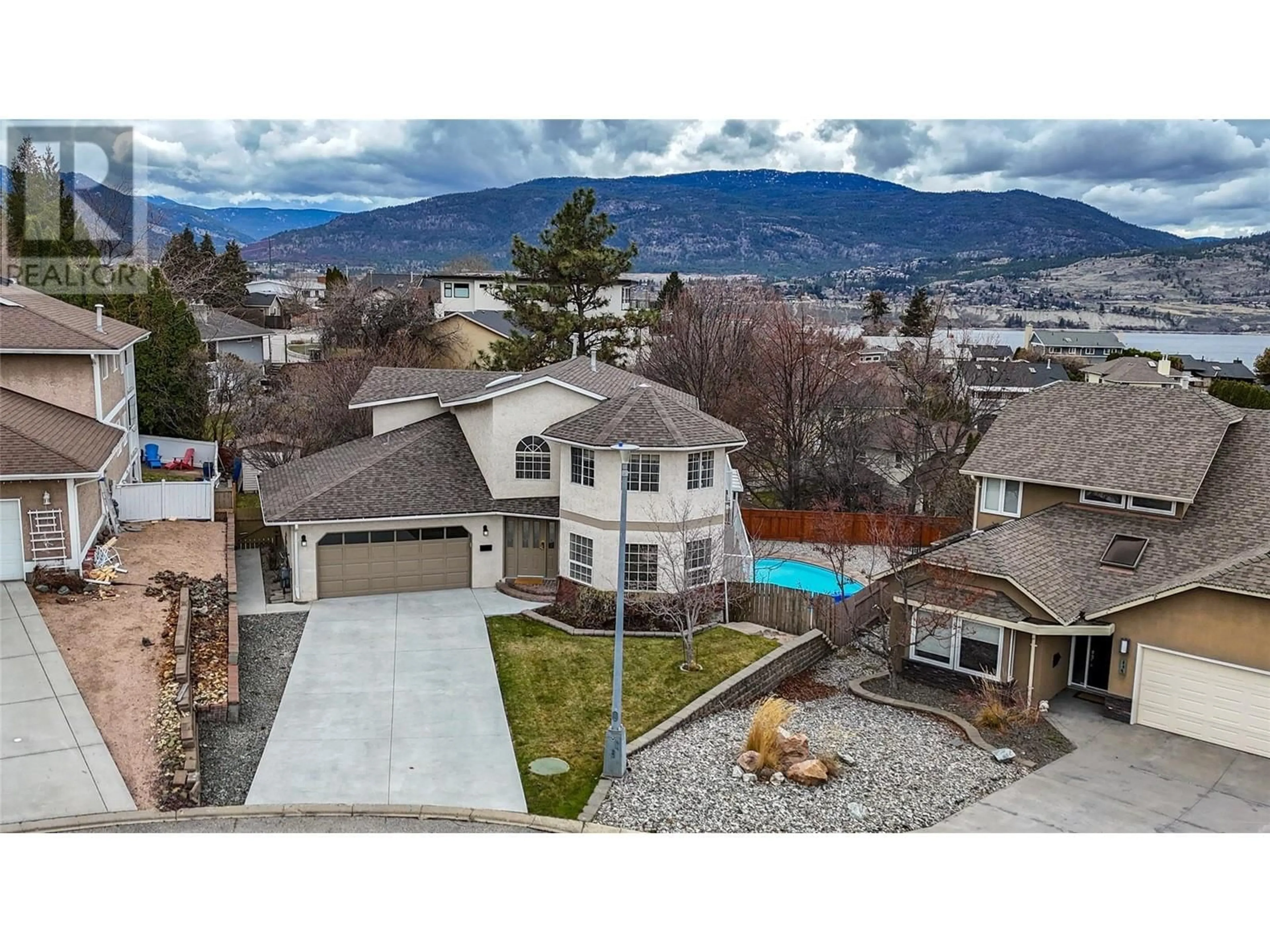 A pic from outside/outdoor area/front of a property/back of a property/a pic from drone, mountain view for 152 MCCAULEY PLACE, Penticton British Columbia V2A7Z9