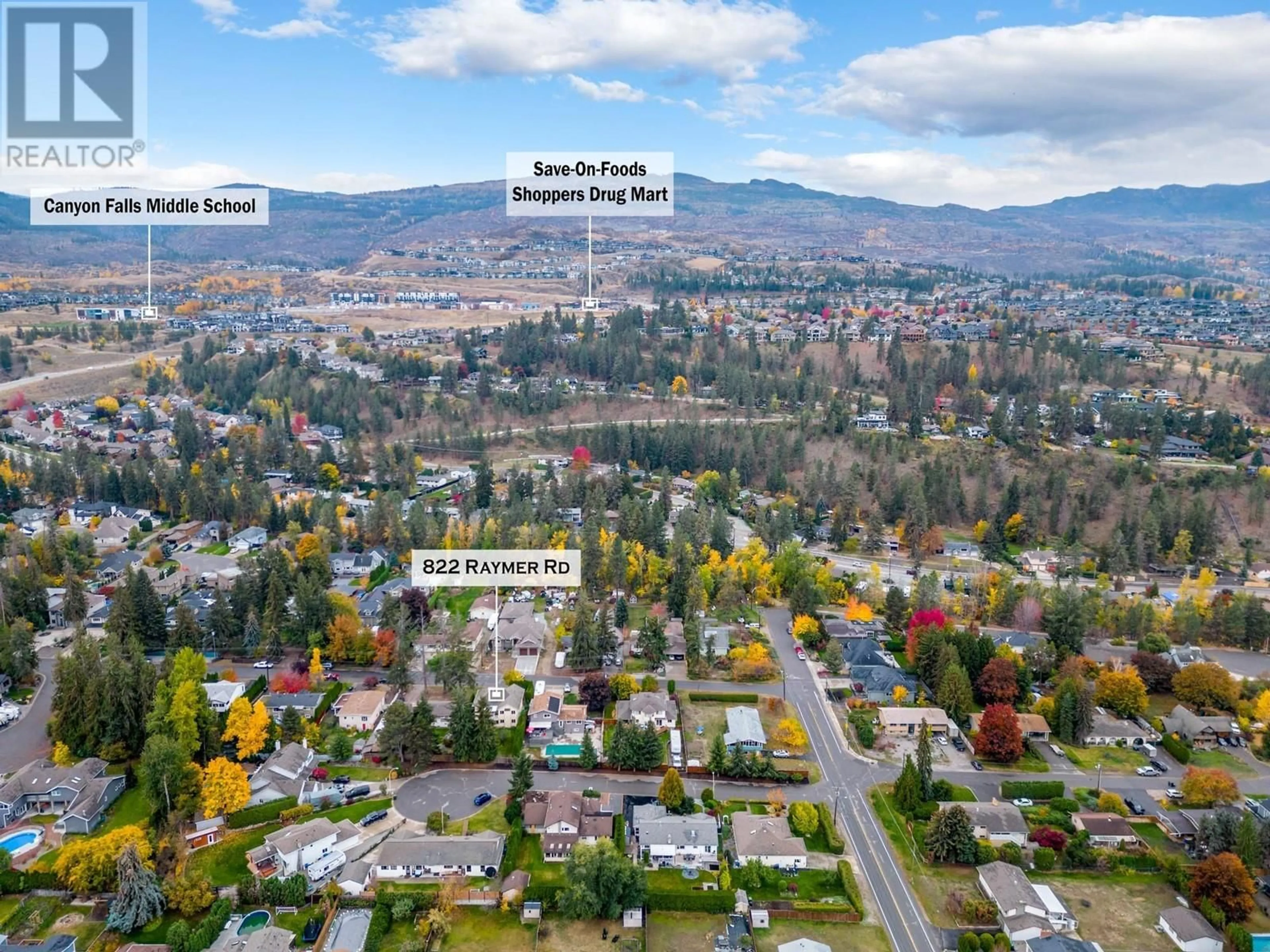 A pic from outside/outdoor area/front of a property/back of a property/a pic from drone, mountain view for 822 RAYMER ROAD, Kelowna British Columbia V1W1J8