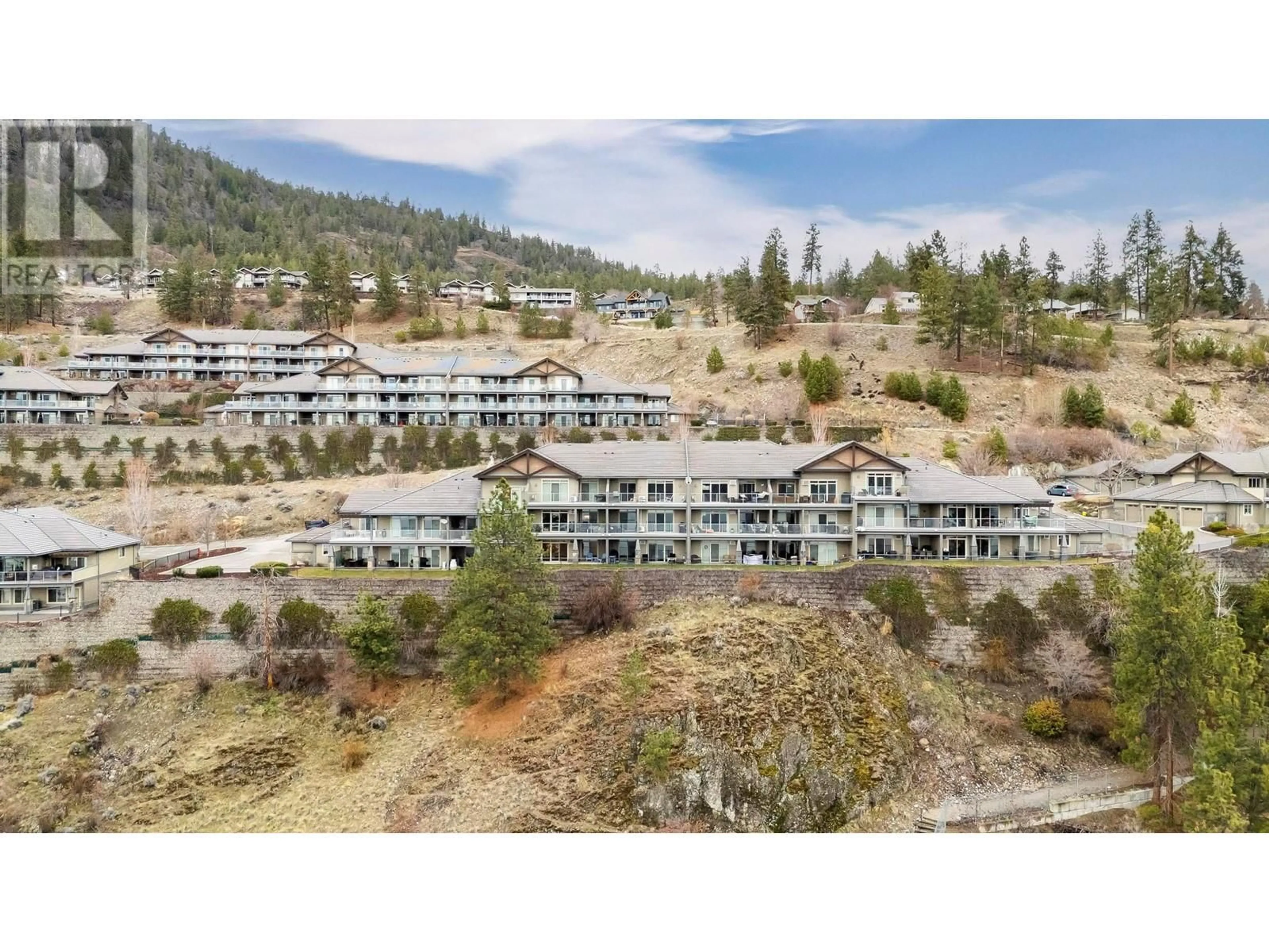 A pic from outside/outdoor area/front of a property/back of a property/a pic from drone, mountain view for 114 - 4350 PONDEROSA DRIVE, Peachland British Columbia V0H1X5