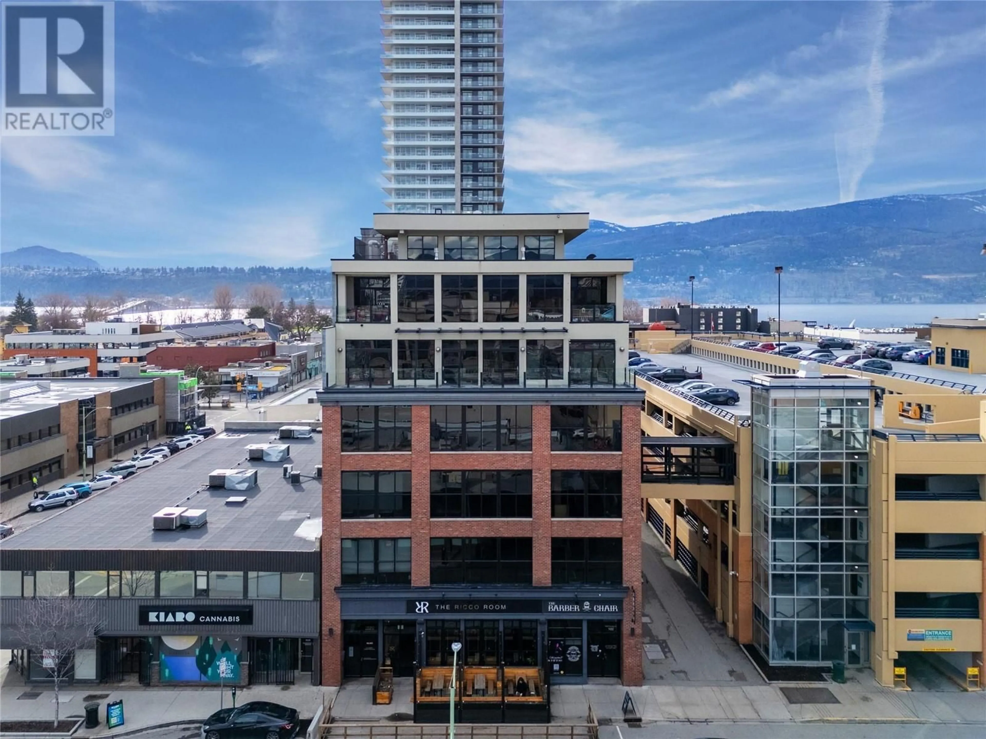 A pic from outside/outdoor area/front of a property/back of a property/a pic from drone, city buildings view from balcony for 605 - 1630 PANDOSY STREET, Kelowna British Columbia V1Y1P7