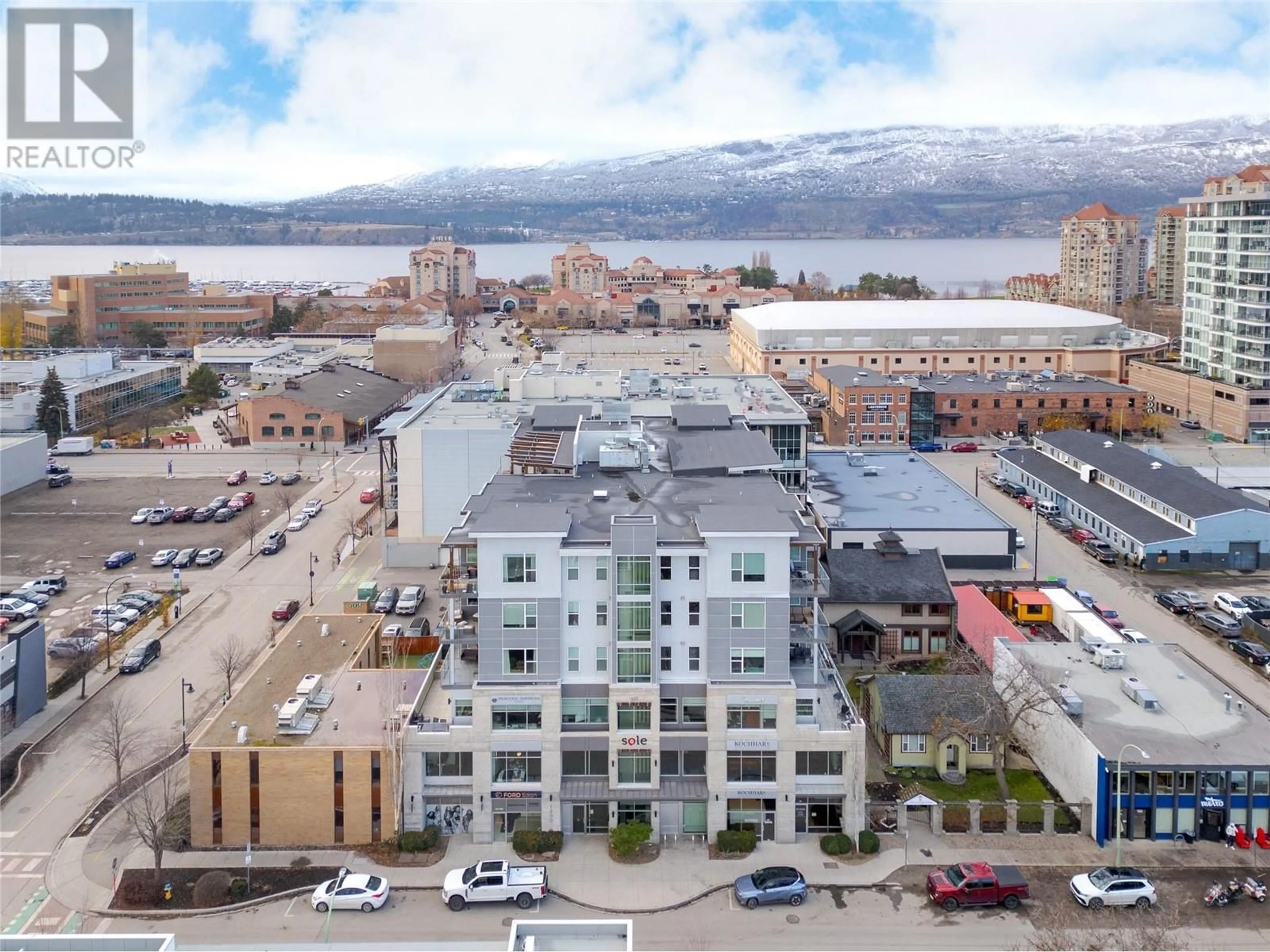 A pic from outside/outdoor area/front of a property/back of a property/a pic from drone, mountain view for 413 - 1290 ST PAUL STREET, Kelowna British Columbia V1Y2C9