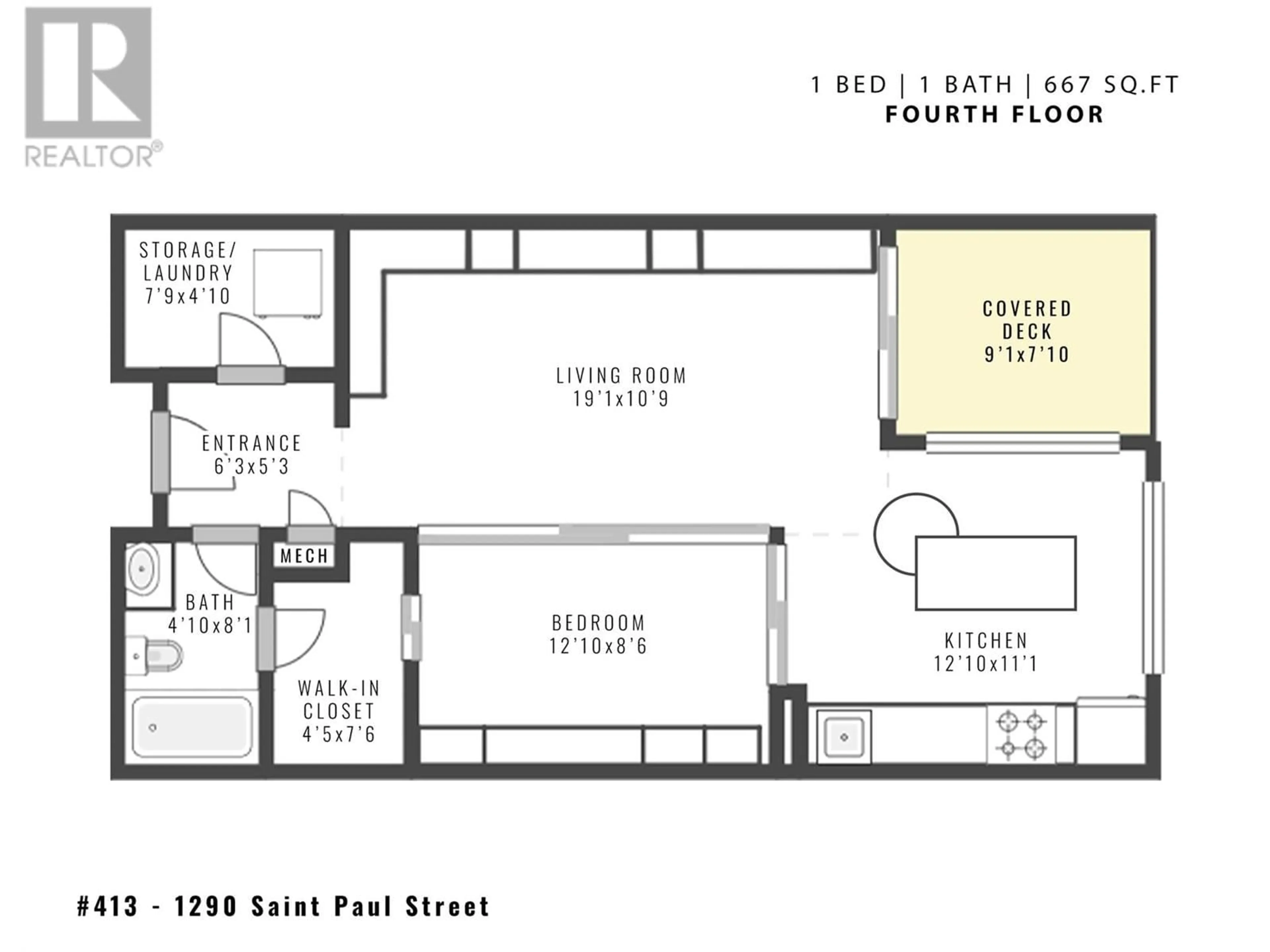Floor plan for 413 - 1290 ST PAUL STREET, Kelowna British Columbia V1Y2C9