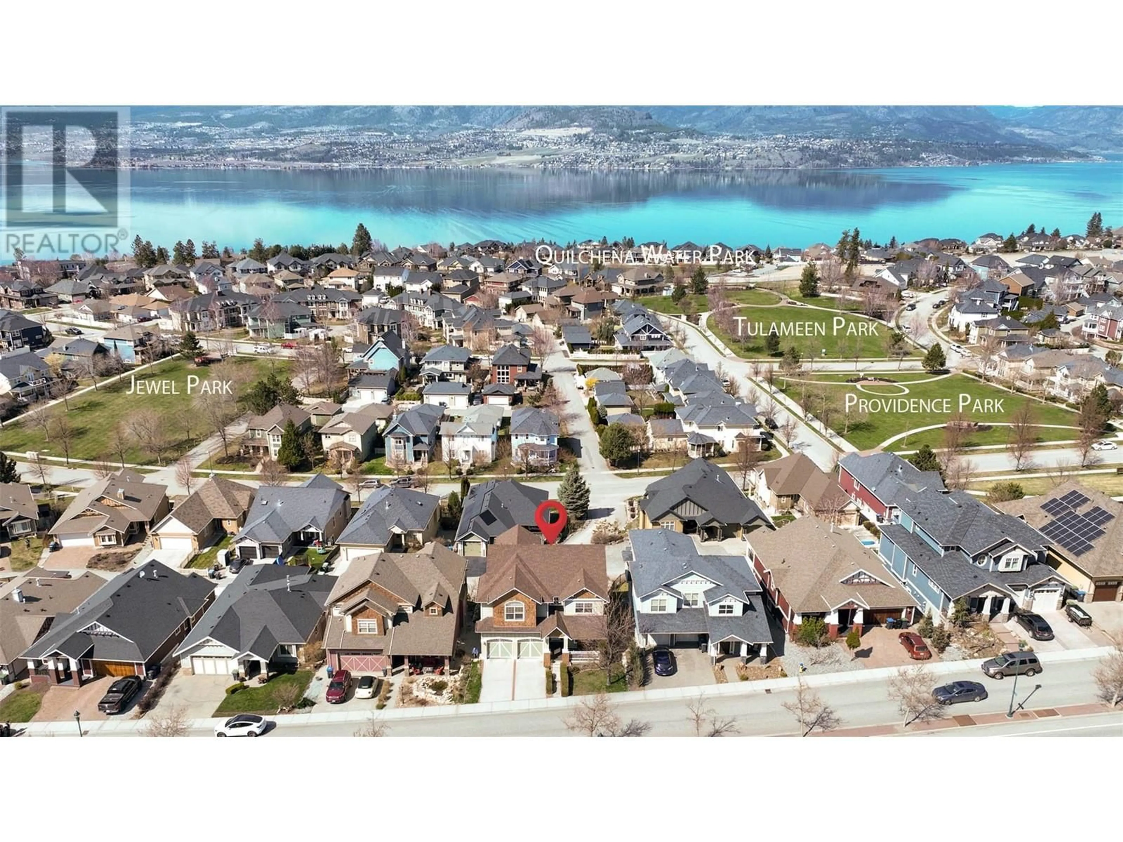 A pic from outside/outdoor area/front of a property/back of a property/a pic from drone, water/lake/river/ocean view for 5450 SOUTH PERIMETER WAY, Kelowna British Columbia V1W5C6
