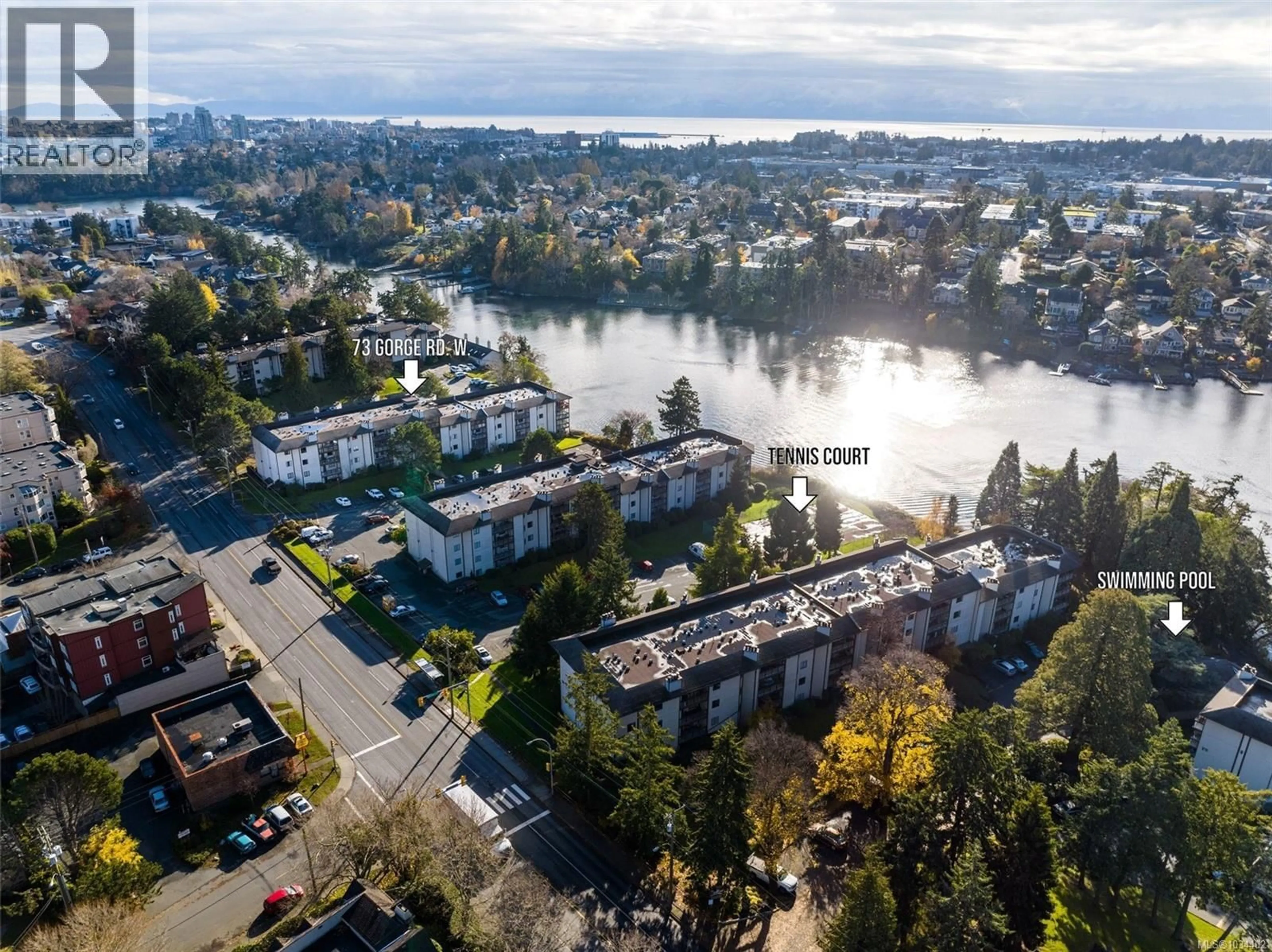 A pic from outside/outdoor area/front of a property/back of a property/a pic from drone, water/lake/river/ocean view for 103 - 73 GORGE ROAD WEST, Saanich British Columbia V9A1L9
