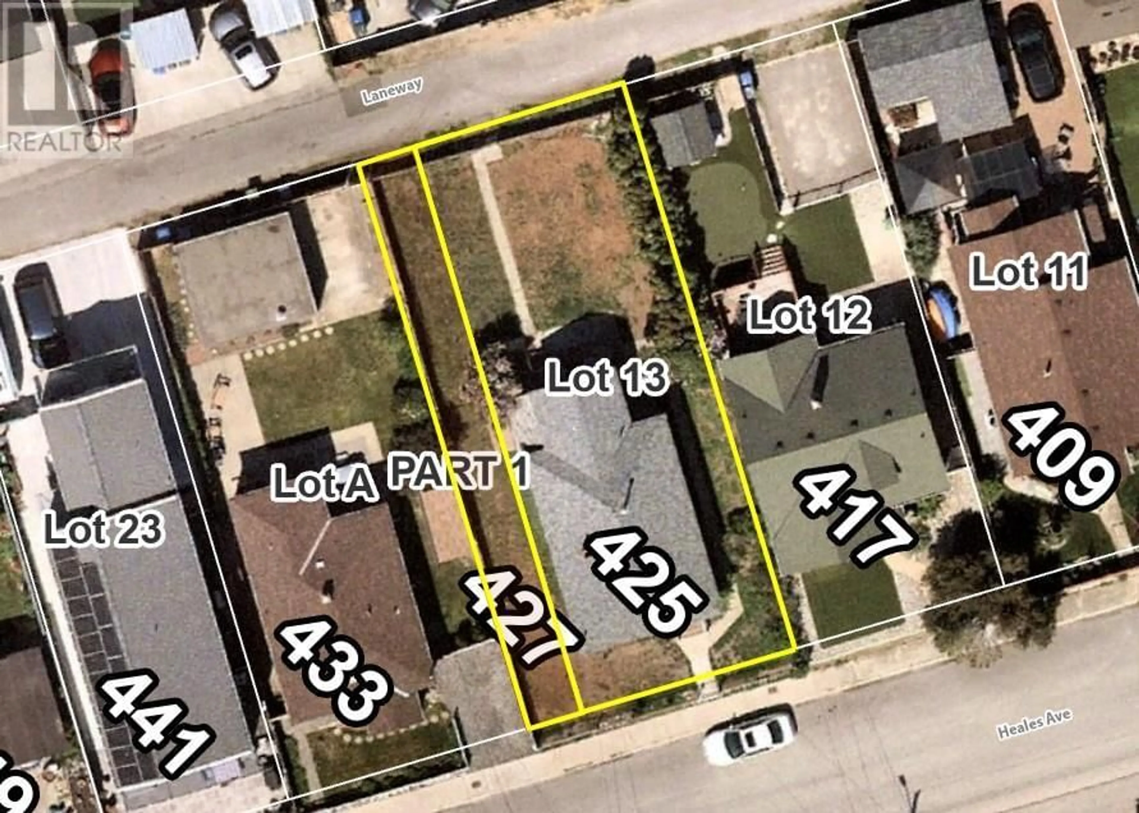 A pic from outside/outdoor area/front of a property/back of a property/a pic from drone, street for 425 HEALES AVENUE, Penticton British Columbia V2A1G5