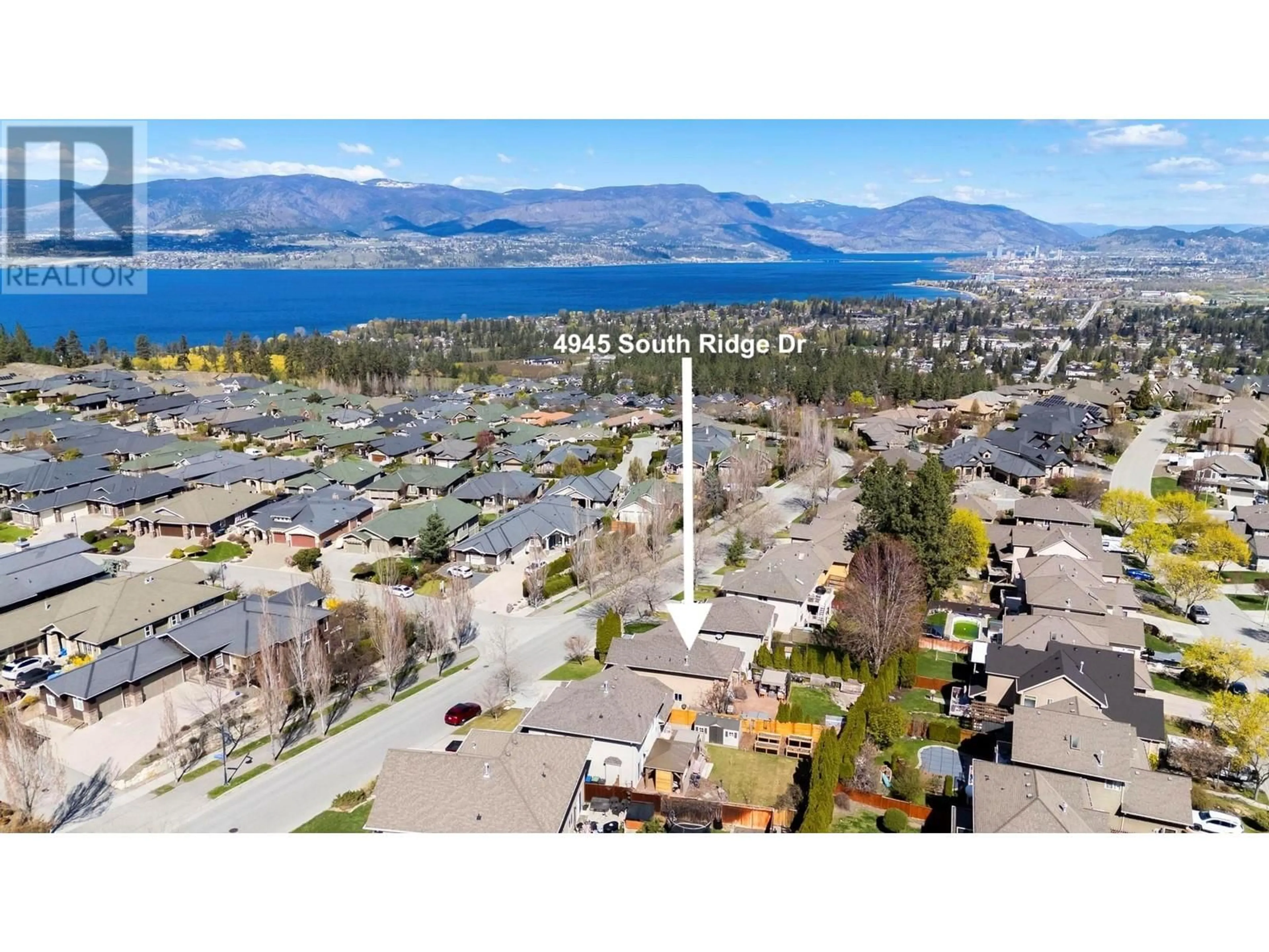 A pic from outside/outdoor area/front of a property/back of a property/a pic from drone, mountain view for 4945 SOUTH RIDGE DRIVE, Kelowna British Columbia V1W4Y2