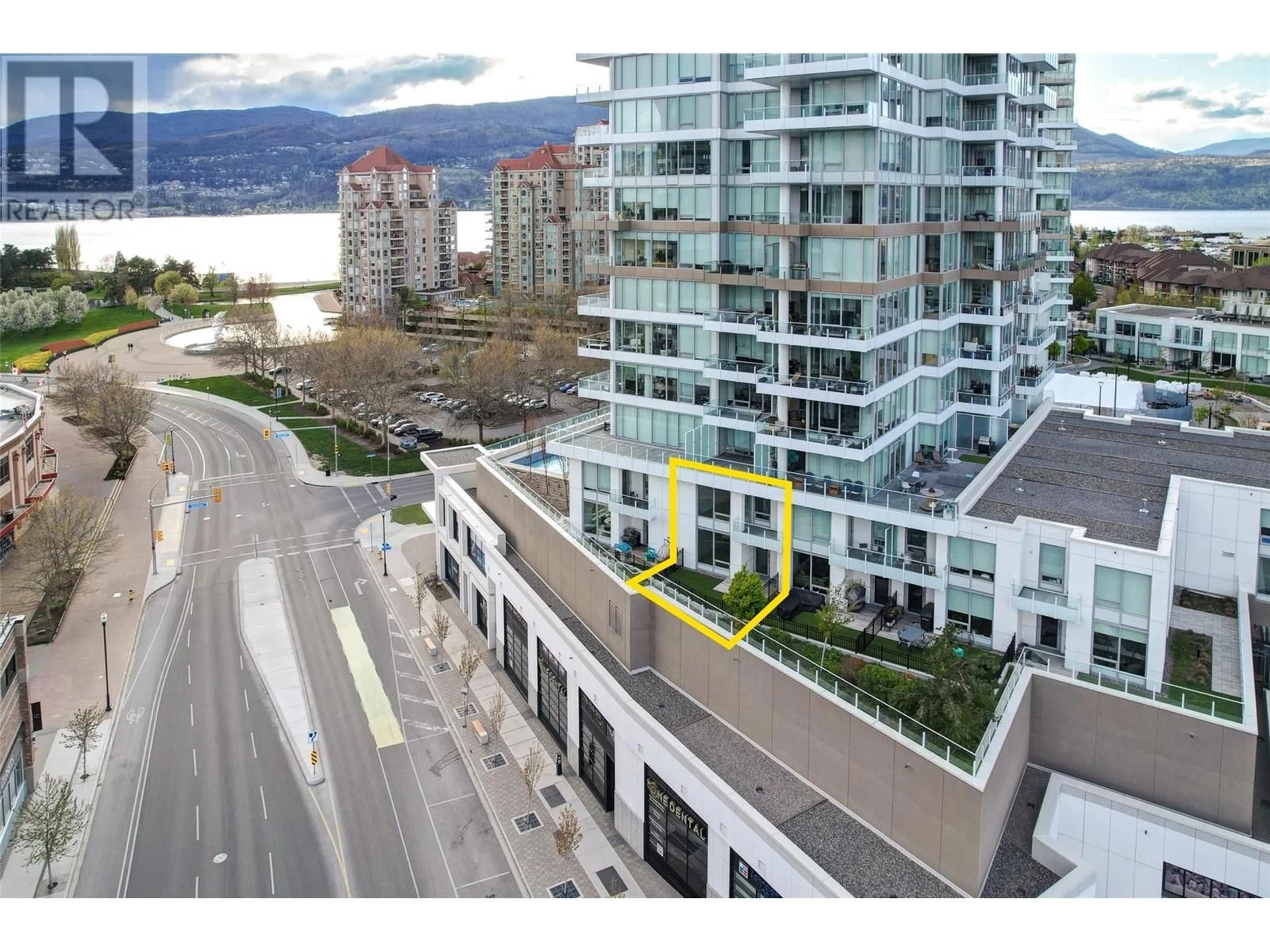 A pic from outside/outdoor area/front of a property/back of a property/a pic from drone, city buildings view from balcony for 407 - 1191 SUNSET DRIVE, Kelowna British Columbia V1Y0J4