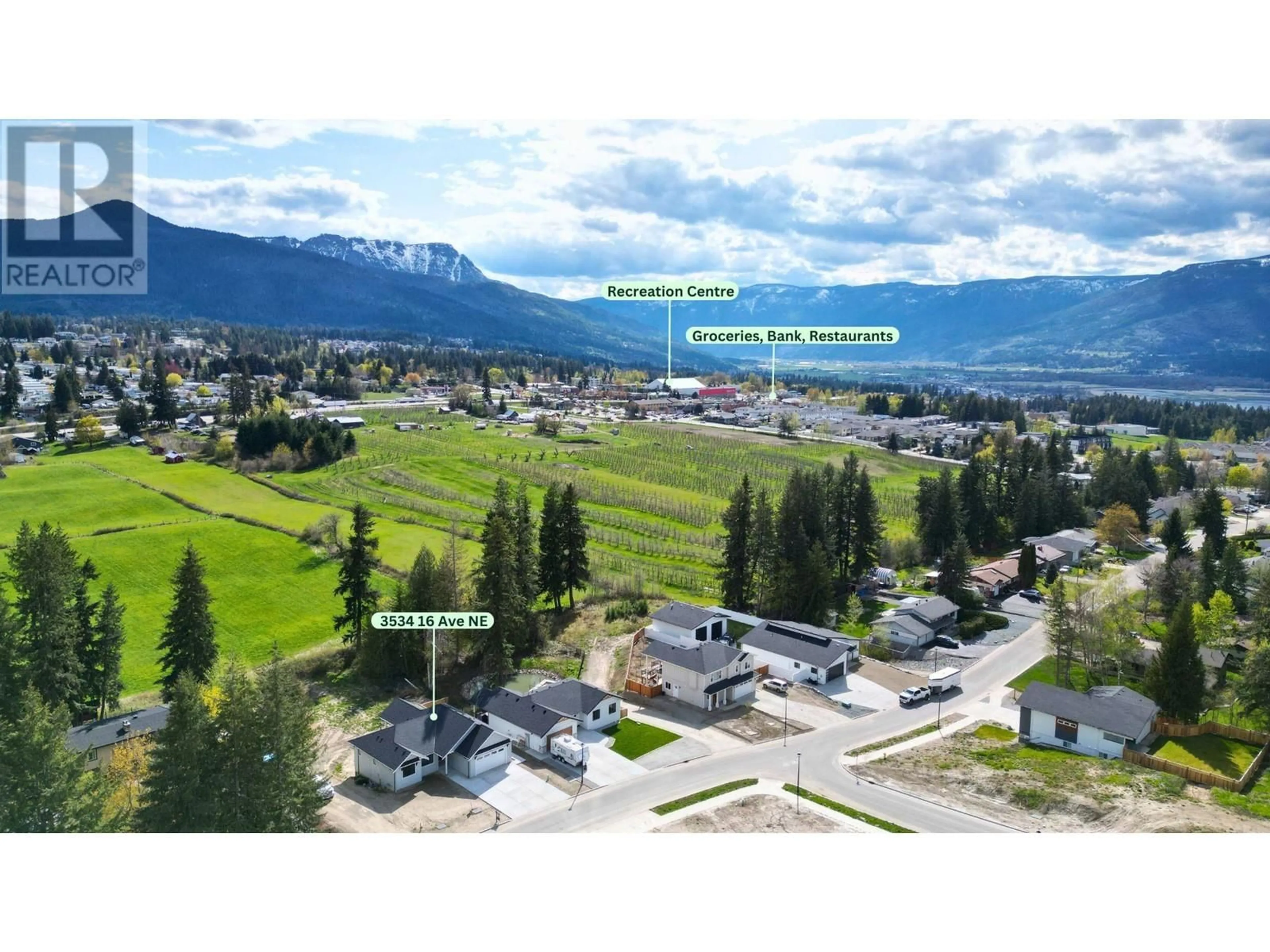 A pic from outside/outdoor area/front of a property/back of a property/a pic from drone, mountain view for 3534 16 AVENUE NORTHEAST, Salmon Arm British Columbia V1E1Z3