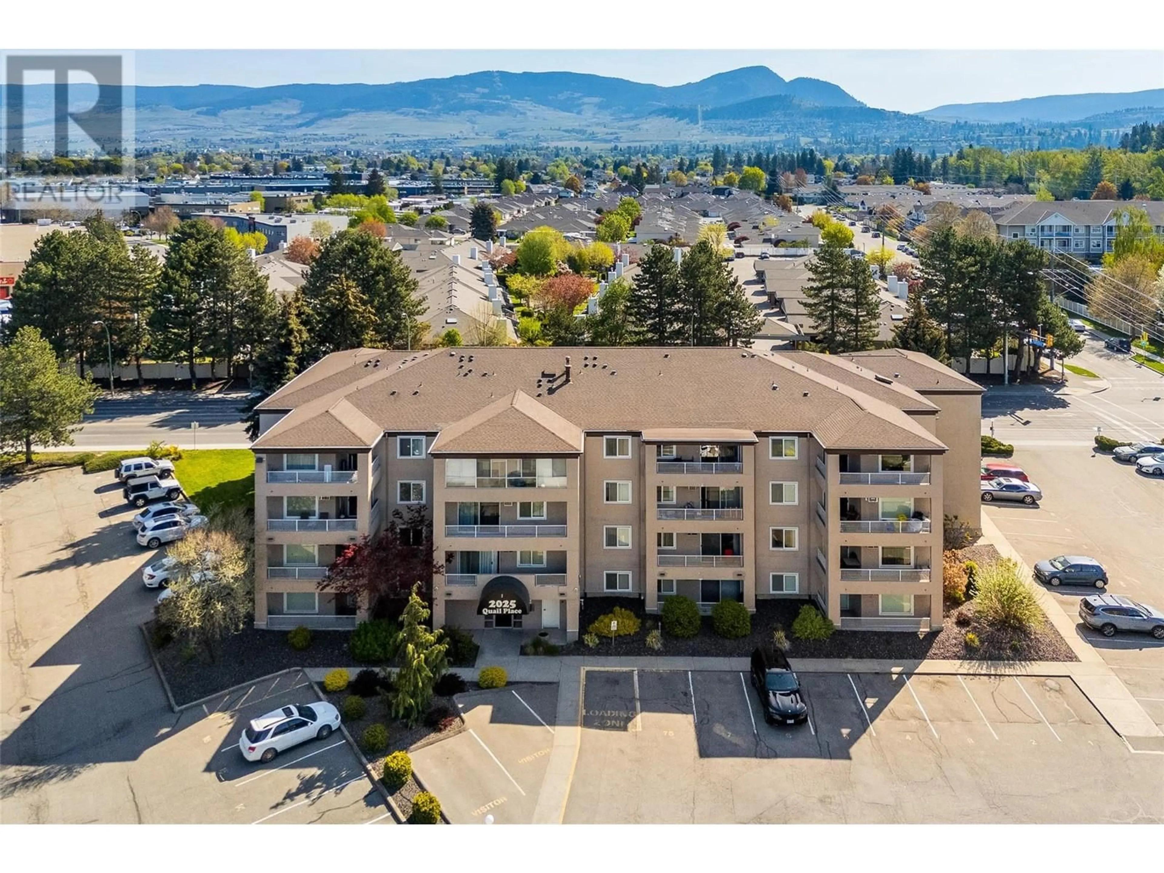 A pic from outside/outdoor area/front of a property/back of a property/a pic from drone, mountain view for 203 - 2025 BARON ROAD, Kelowna British Columbia V1X7G3