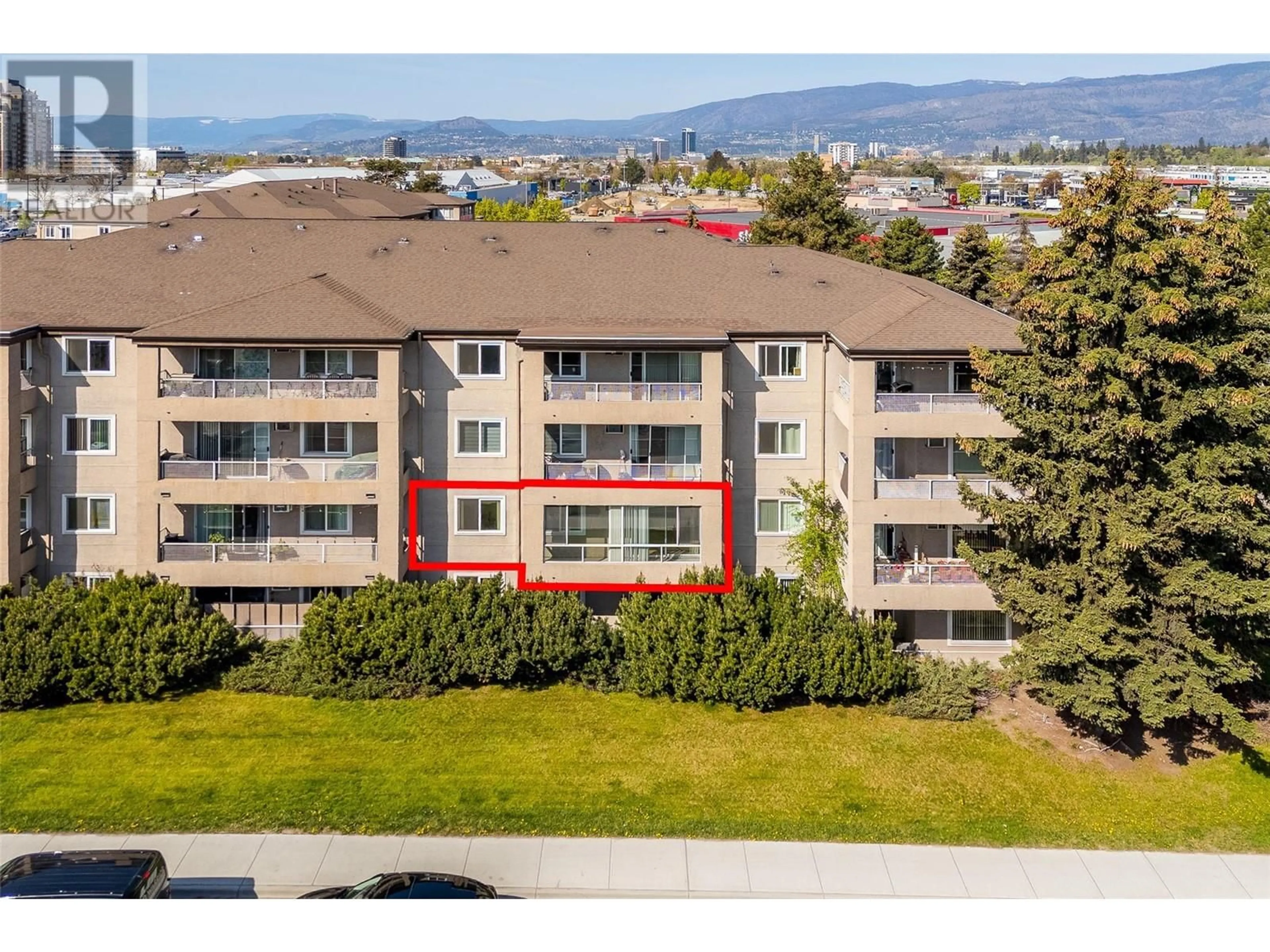 A pic from outside/outdoor area/front of a property/back of a property/a pic from drone, mountain view for 203 - 2025 BARON ROAD, Kelowna British Columbia V1X7G3