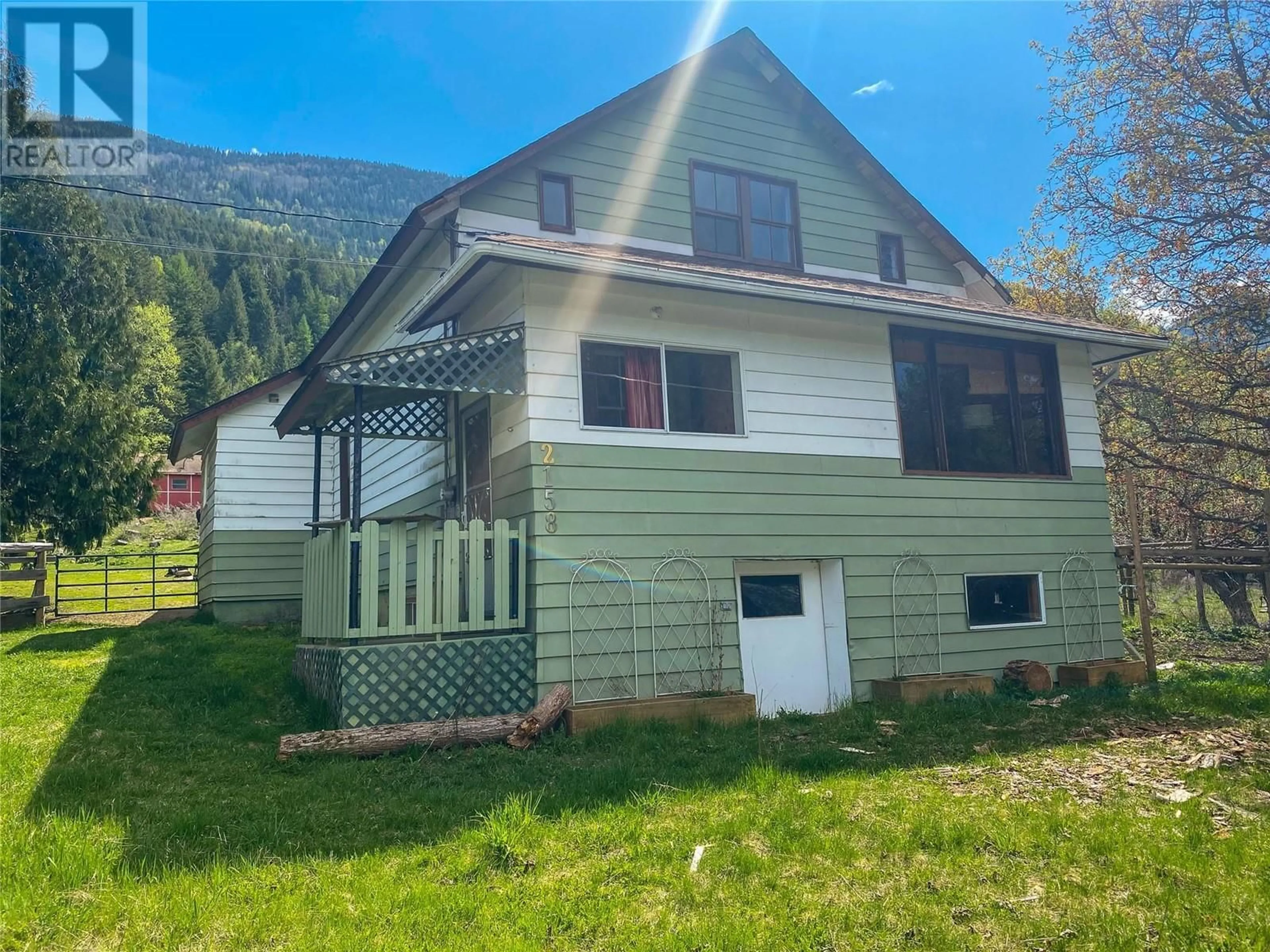 A pic from outside/outdoor area/front of a property/back of a property/a pic from drone, mountain view for 2158 MAKONIN ROAD, Glade British Columbia V1N4R2