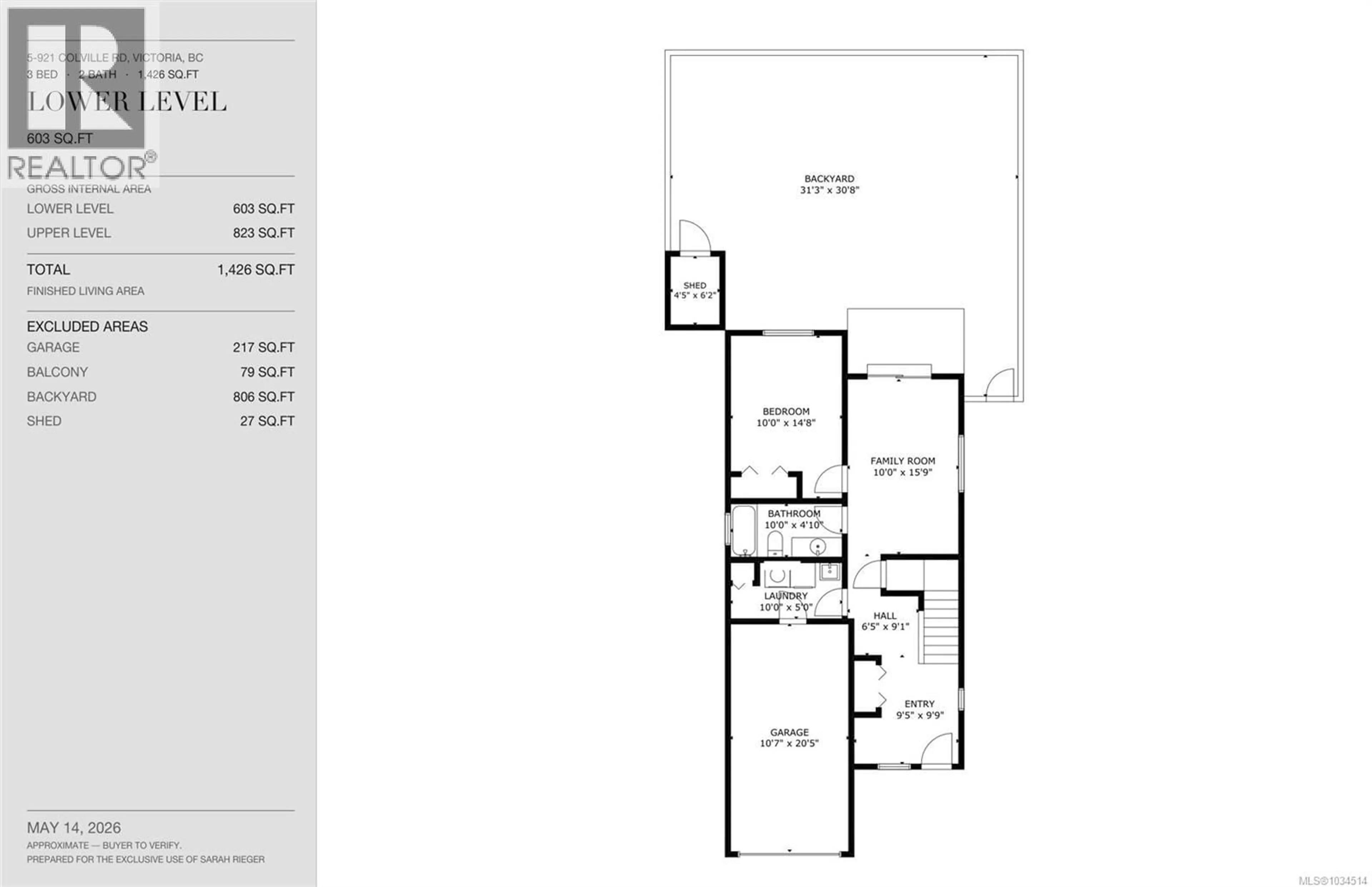 Floor plan for 5 - 921 COLVILLE ROAD, Esquimalt British Columbia V9A4P4