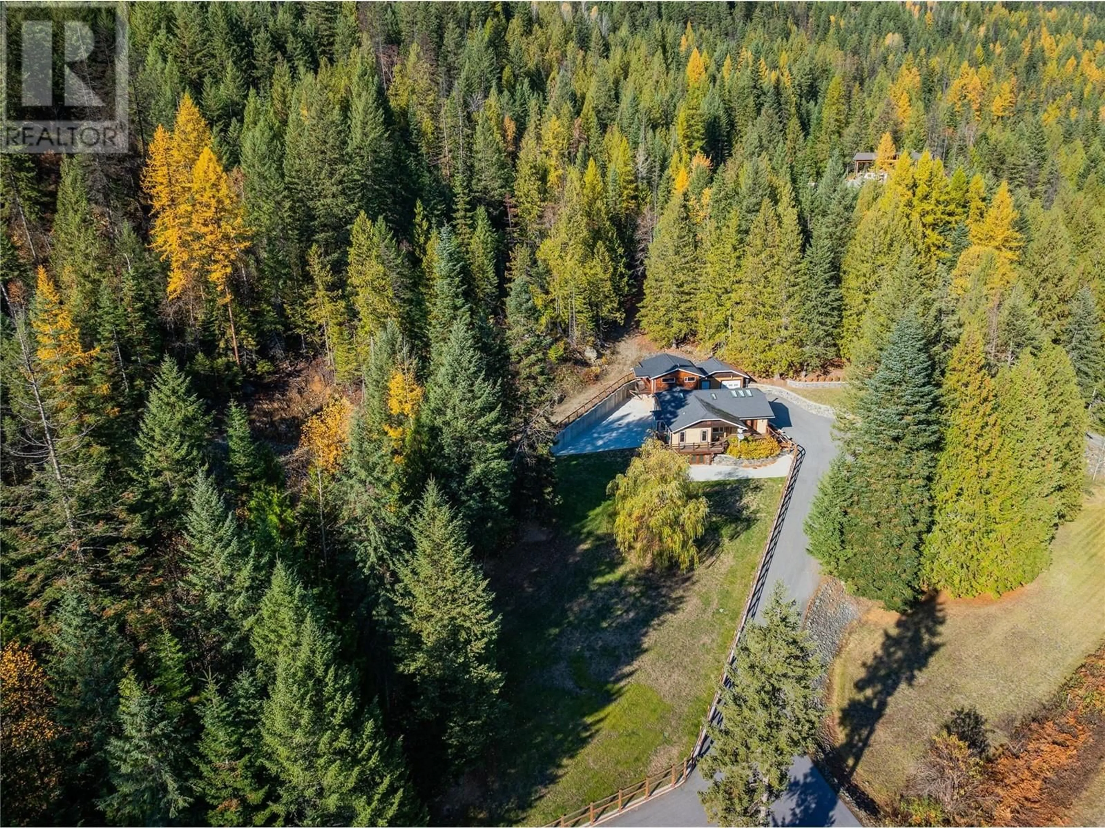 A pic from outside/outdoor area/front of a property/back of a property/a pic from drone, forest/trees view for 635 HIGHWAY 22 HIGHWAY, Rossland British Columbia V0G1Y0