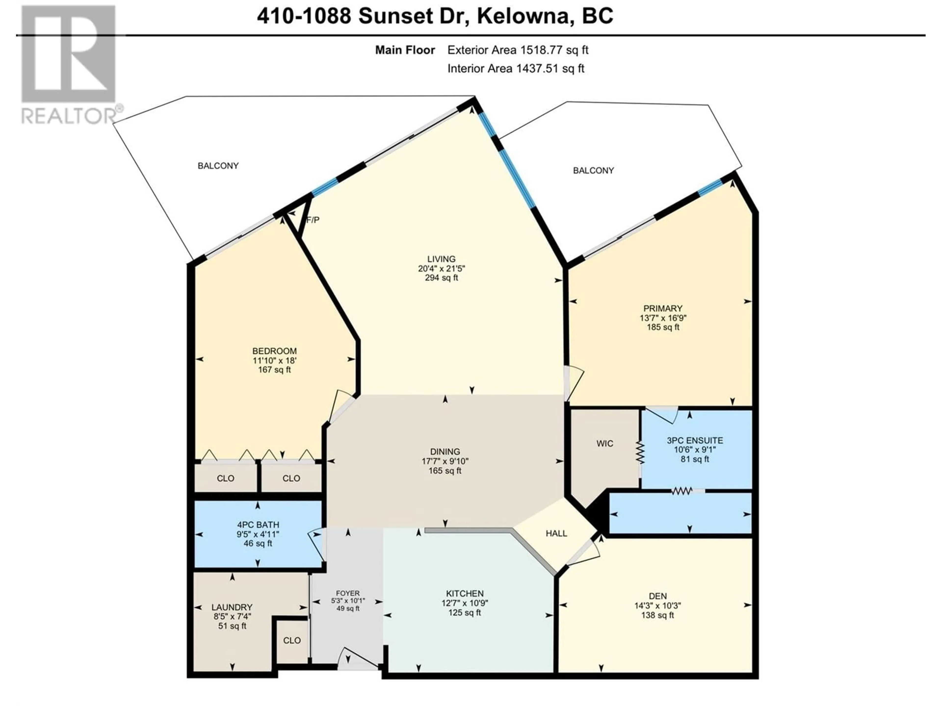 Floor plan for 410 - 1088 SUNSET DRIVE, Kelowna British Columbia V1Y9W1
