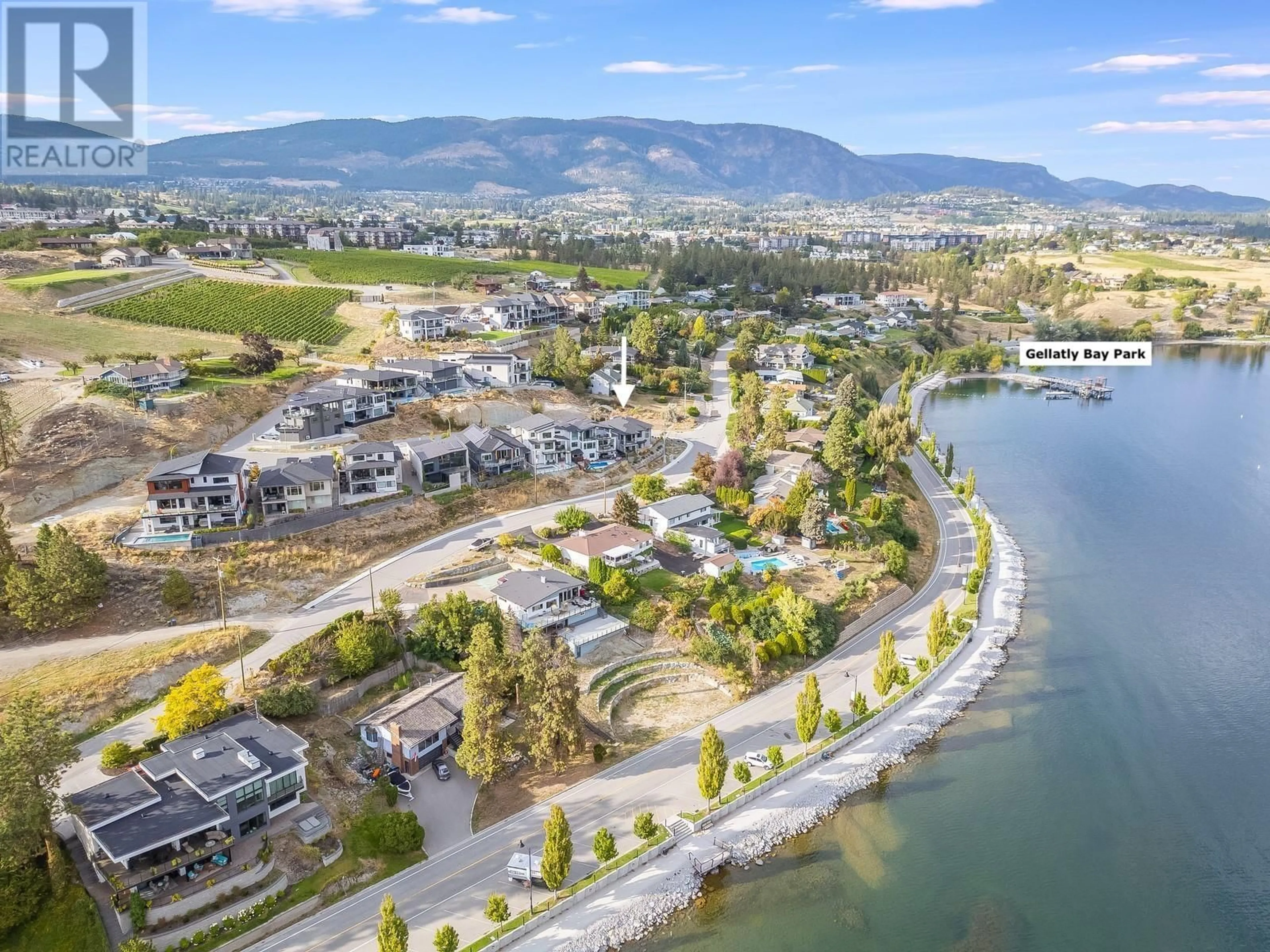 A pic from outside/outdoor area/front of a property/back of a property/a pic from drone, water/lake/river/ocean view for 3953 BEACHVIEW DRIVE, West Kelowna British Columbia V4T2K1