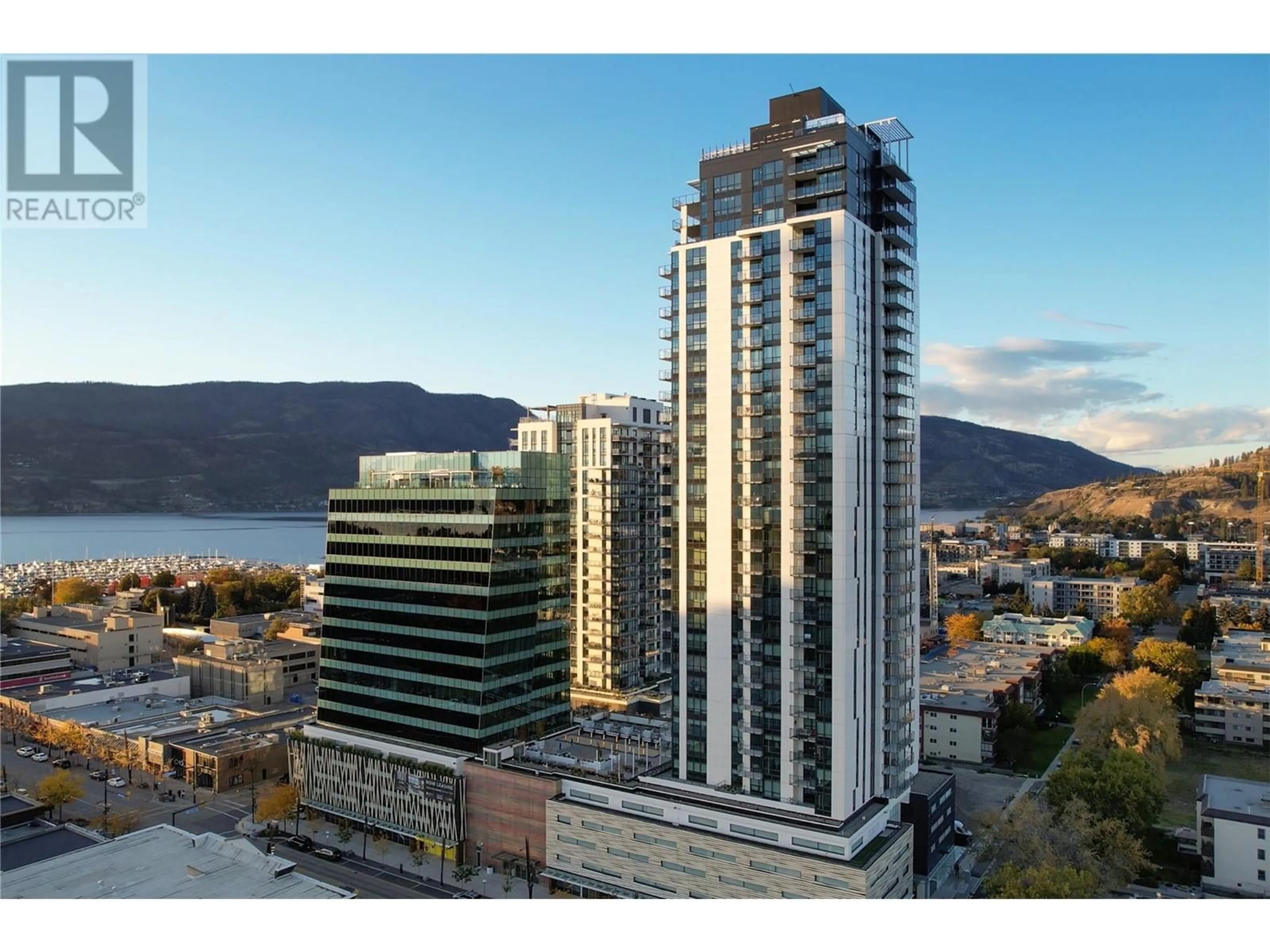 A pic from outside/outdoor area/front of a property/back of a property/a pic from drone, city buildings view from balcony for 1208 - 1488 BERTRAM STREET, Kelowna British Columbia V1Y6P2
