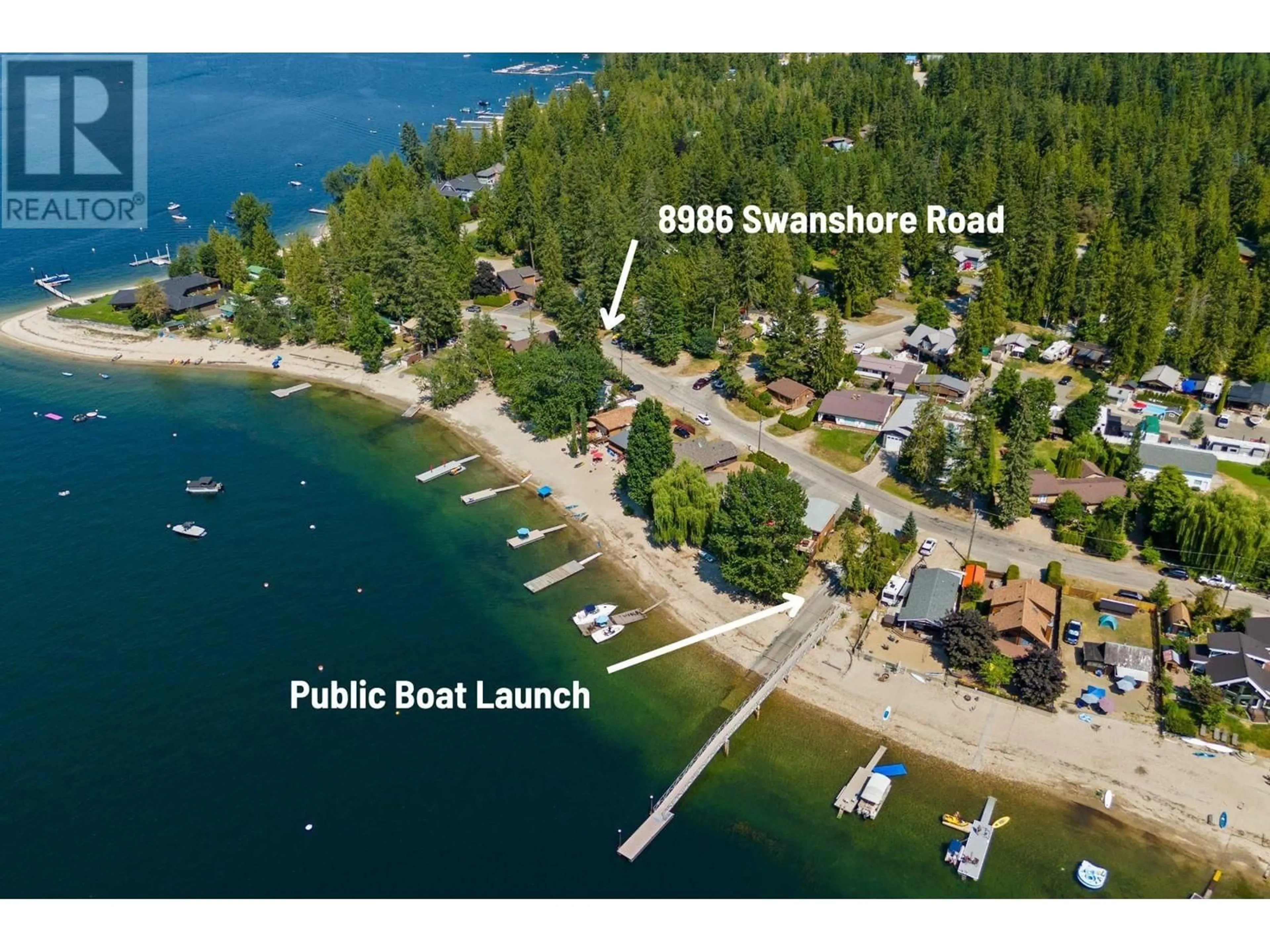 A pic from outside/outdoor area/front of a property/back of a property/a pic from drone, water/lake/river/ocean view for 8986 SWANSHORE ROAD, Swansea Point British Columbia V0E2K0