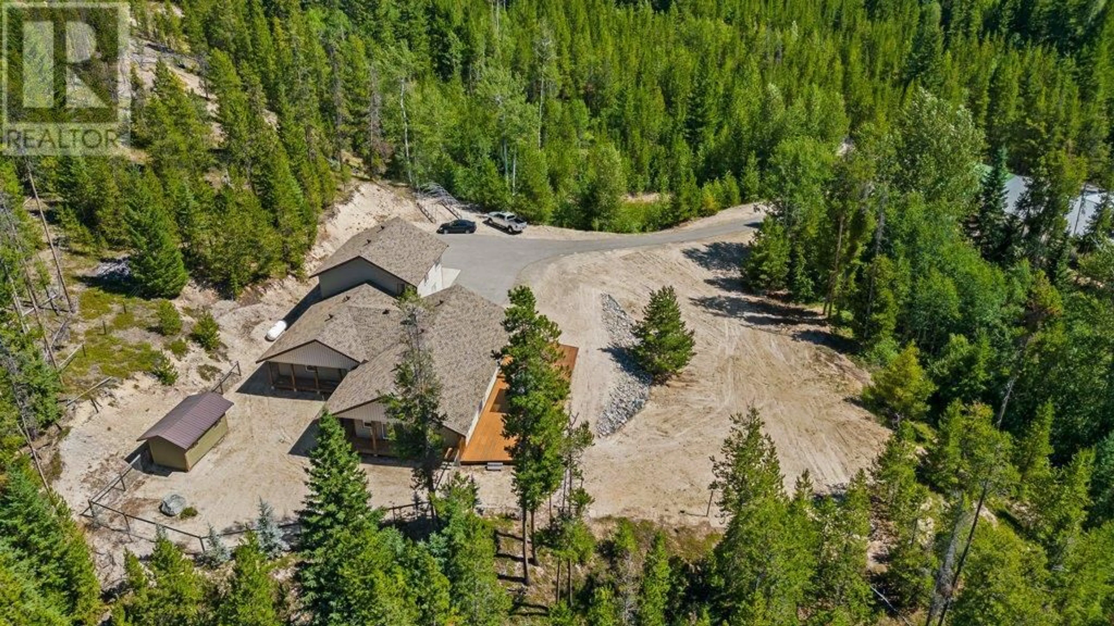 A pic from outside/outdoor area/front of a property/back of a property/a pic from drone, forest/trees view for 145 JELLICOE ROAD, Princeton British Columbia V0X1W0
