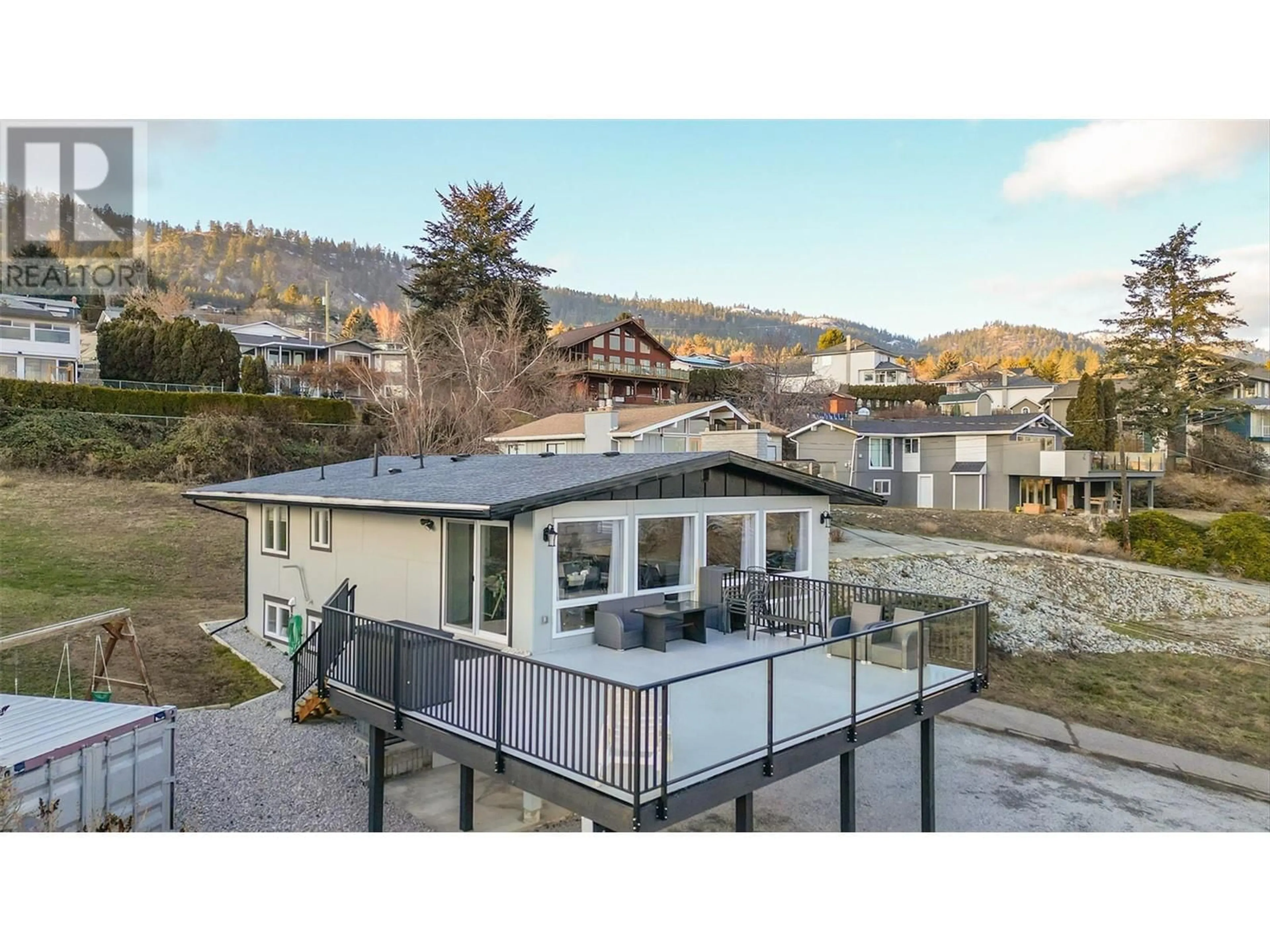 A pic from outside/outdoor area/front of a property/back of a property/a pic from drone, mountain view for 6178 LIPSETT AVENUE, Peachland British Columbia V0H1X7