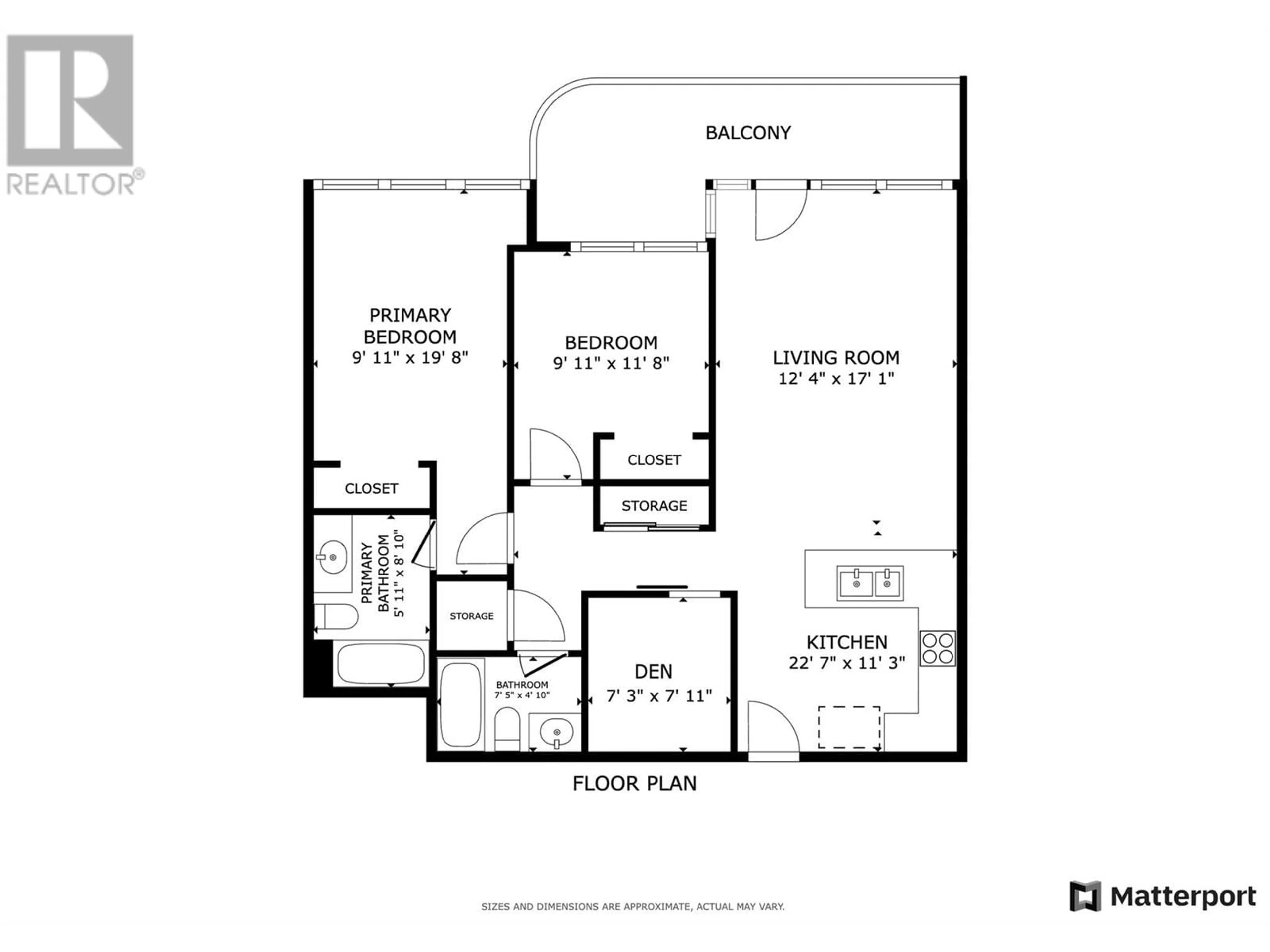Floor plan for 1304 - 1232 ELLIS STREET, Kelowna British Columbia V1Y0J6