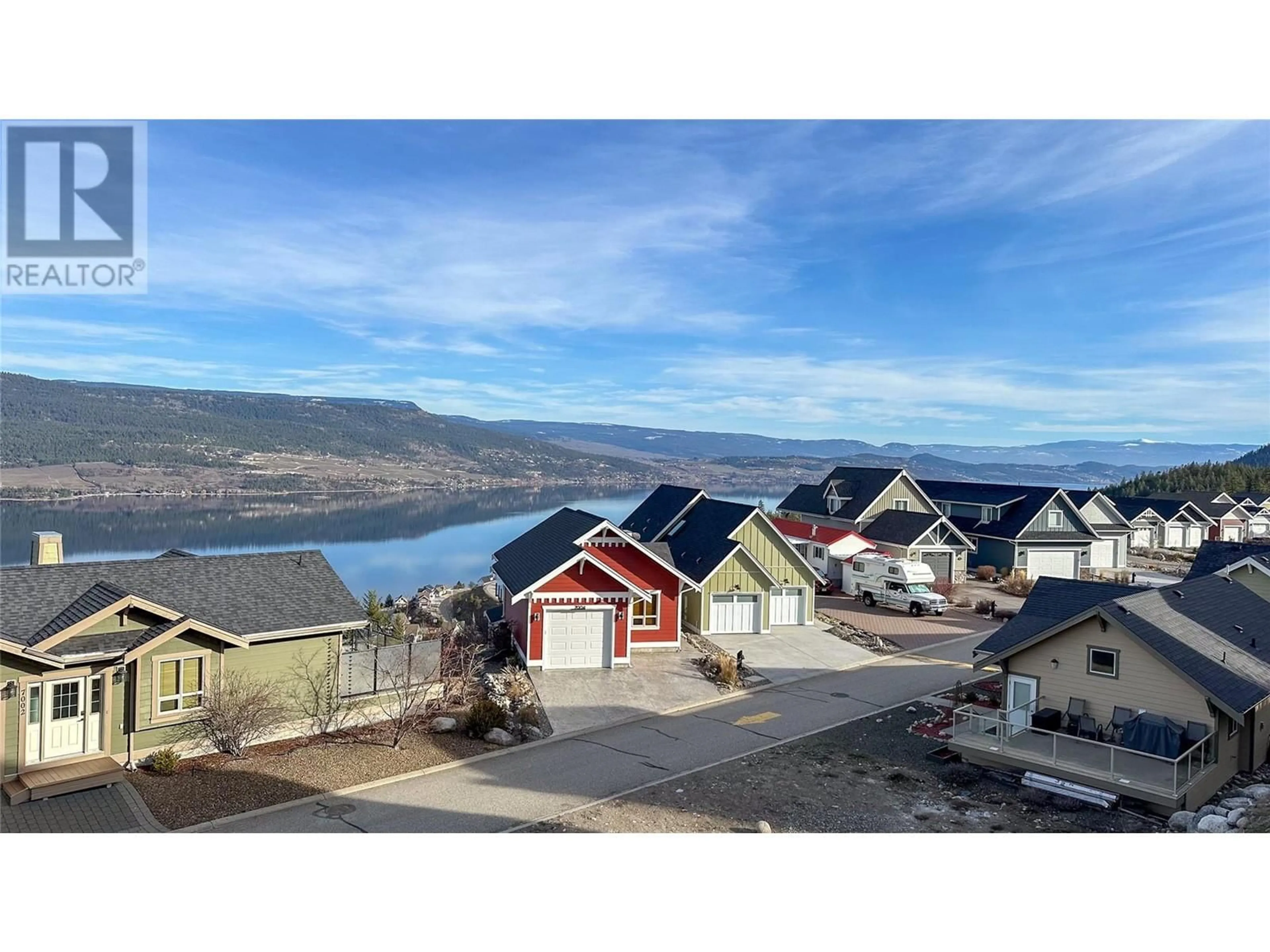 A pic from outside/outdoor area/front of a property/back of a property/a pic from drone, water/lake/river/ocean view for 6971 TERAZONA DRIVE, Fintry British Columbia V1Z3R8