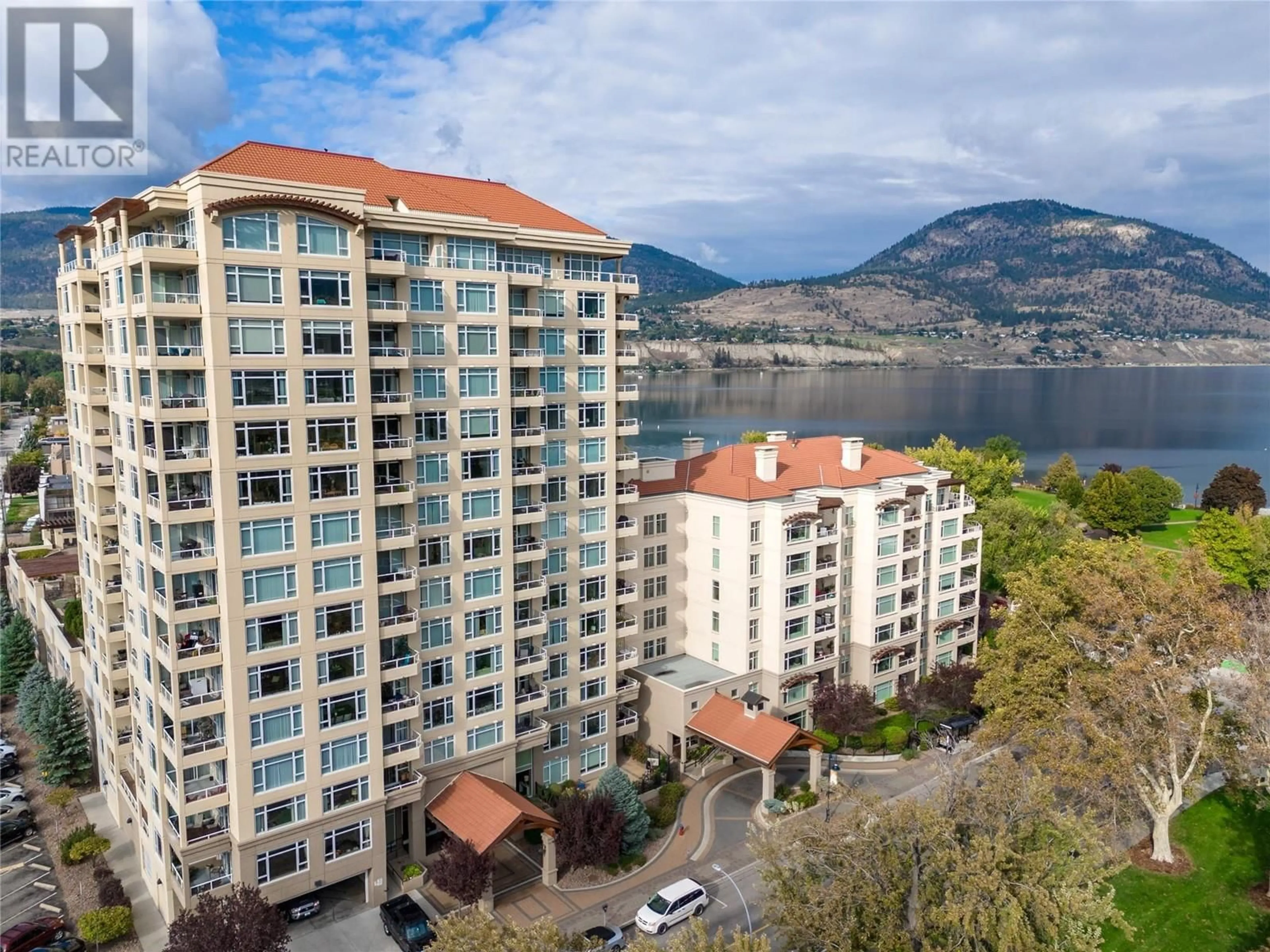 A pic from outside/outdoor area/front of a property/back of a property/a pic from drone, water/lake/river/ocean view for 1205 - 75 MARTIN STREET, Penticton British Columbia V2A9C8
