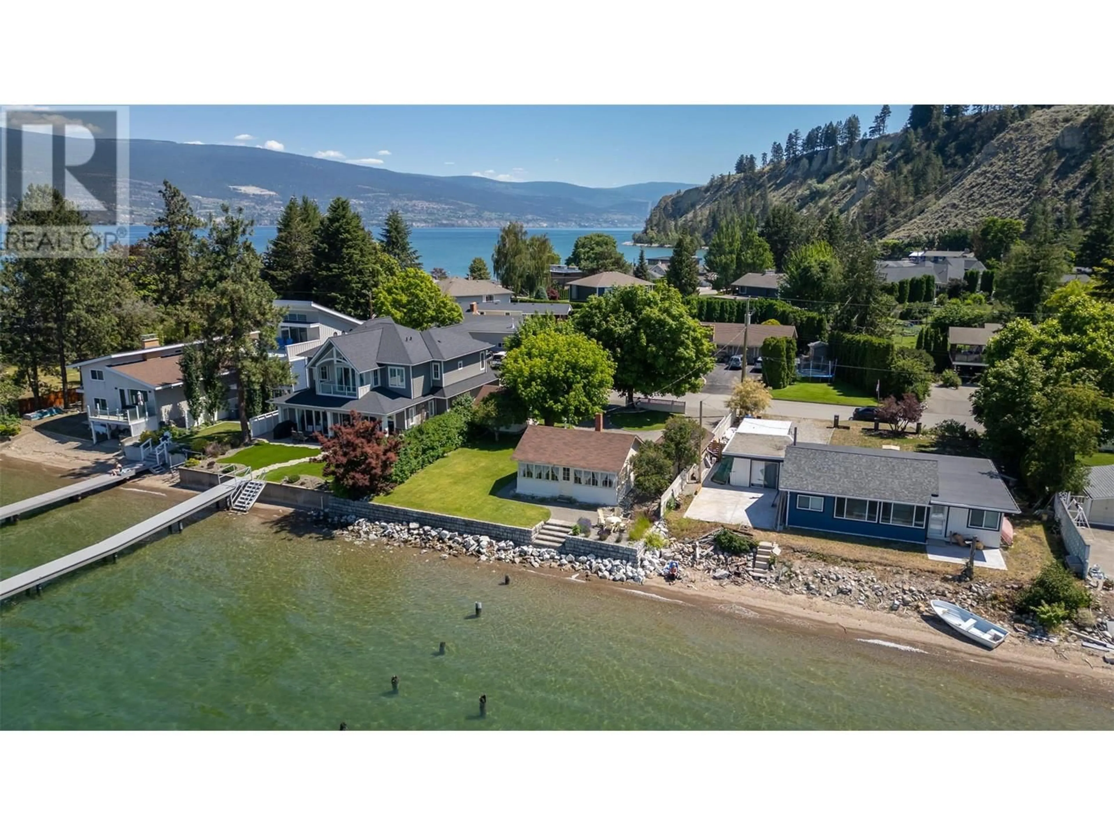 A pic from outside/outdoor area/front of a property/back of a property/a pic from drone, water/lake/river/ocean view for 19235 LAKESHORE DRIVE NORTH, Summerland British Columbia V0H1Z6