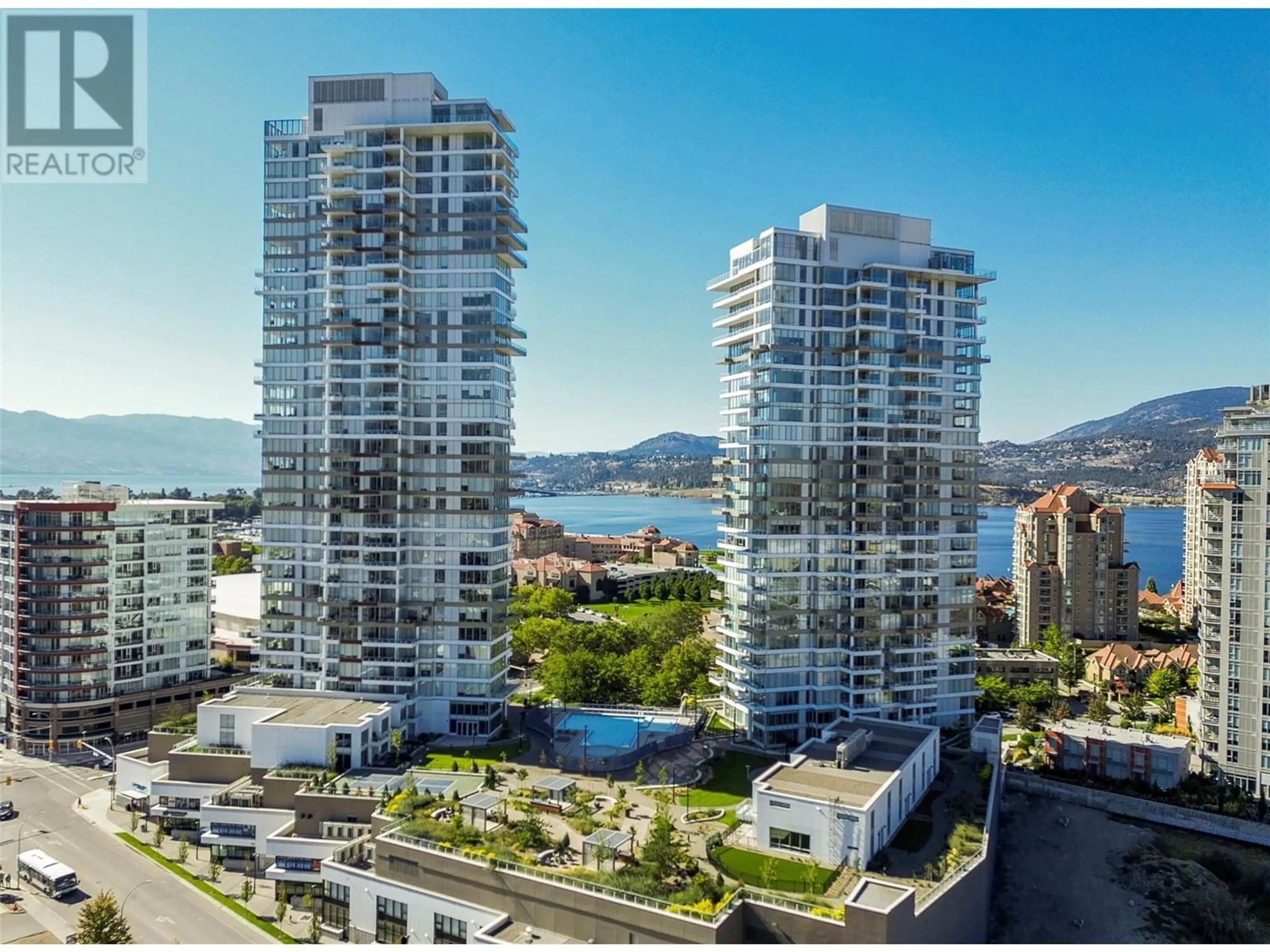 A pic from outside/outdoor area/front of a property/back of a property/a pic from drone, city buildings view from balcony for 2002 - 1191 SUNSET DRIVE, Kelowna British Columbia V1Y0J4