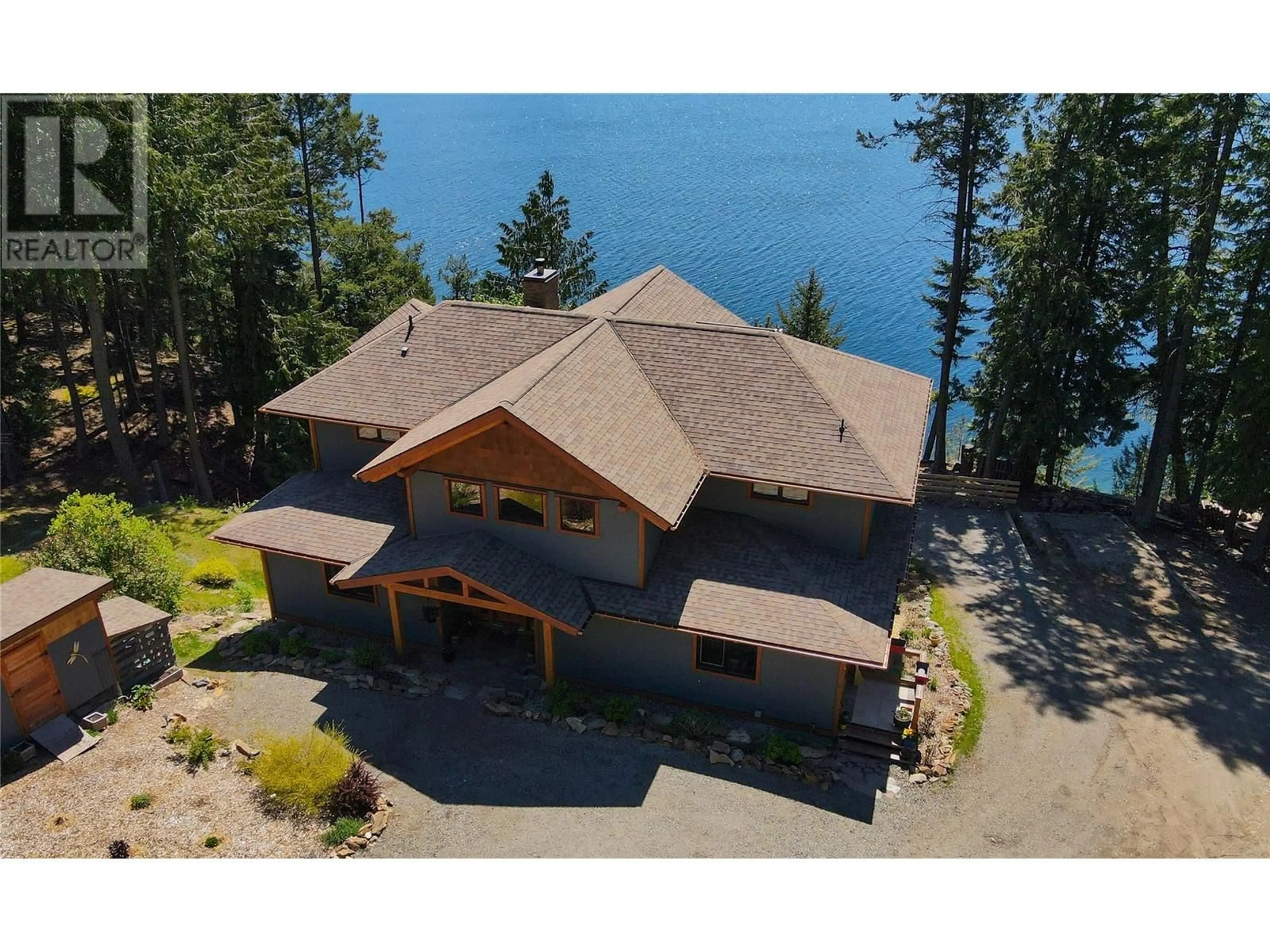 A pic from outside/outdoor area/front of a property/back of a property/a pic from drone, water/lake/river/ocean view for 4220 WOODBURY VILLAGE ROAD, Ainsworth British Columbia V0G1M0