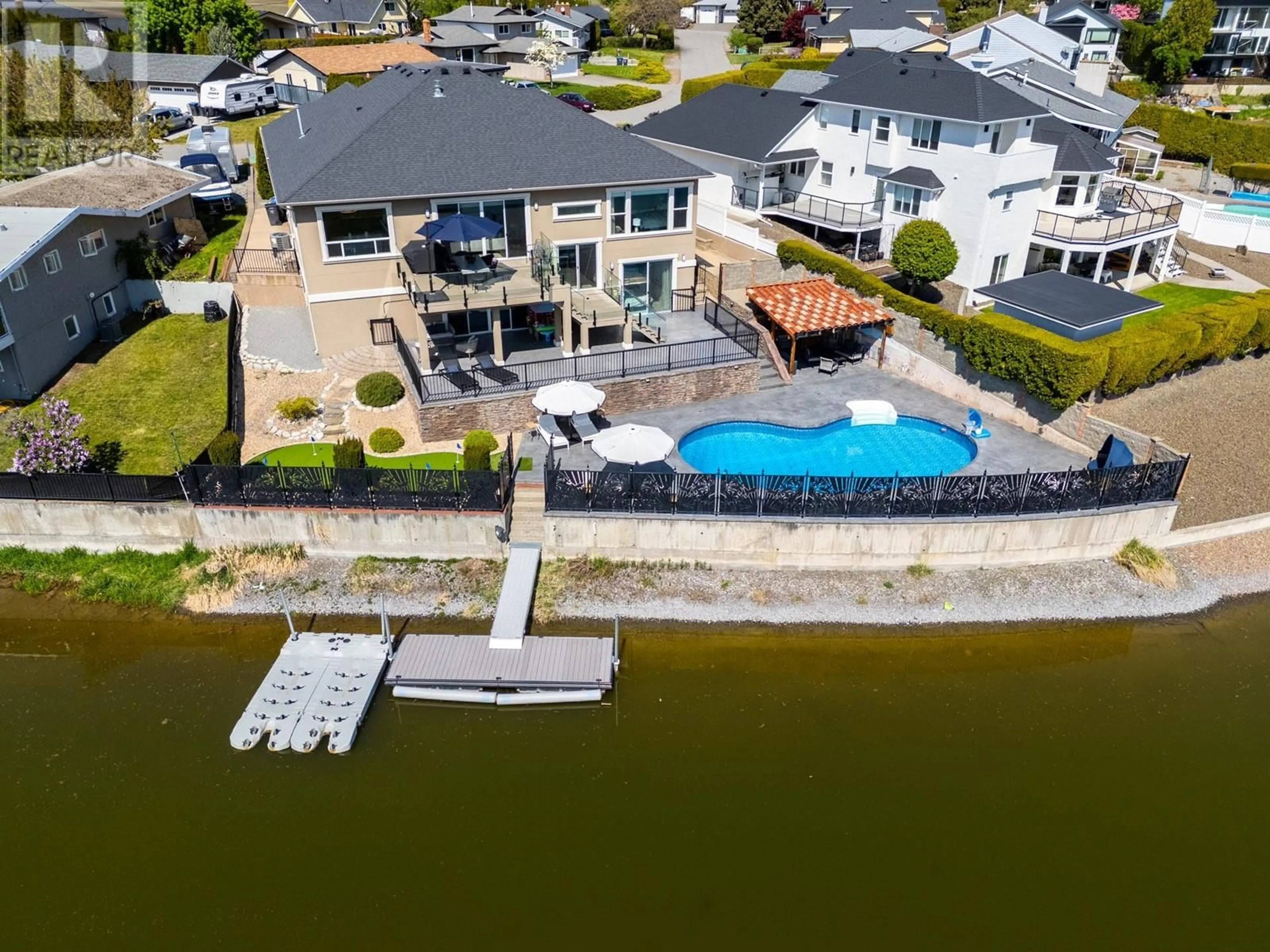 A pic from outside/outdoor area/front of a property/back of a property/a pic from drone, water/lake/river/ocean view for 3965 MILFORD ROAD, West Kelowna British Columbia V4T1X2