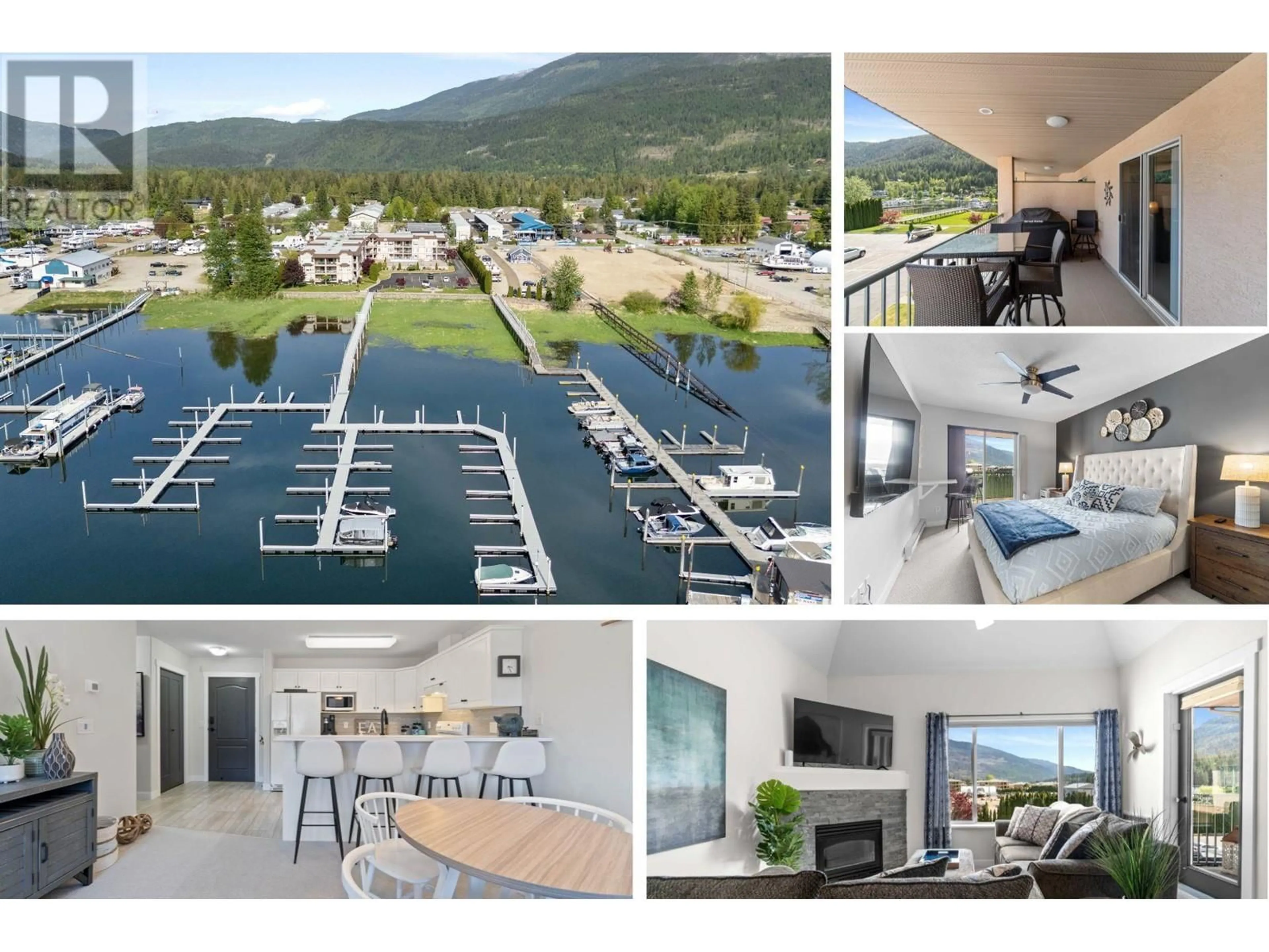 A pic from outside/outdoor area/front of a property/back of a property/a pic from drone, water/lake/river/ocean view for 313 - 1002 RIVERSIDE AVENUE, Sicamous British Columbia V0E2V1