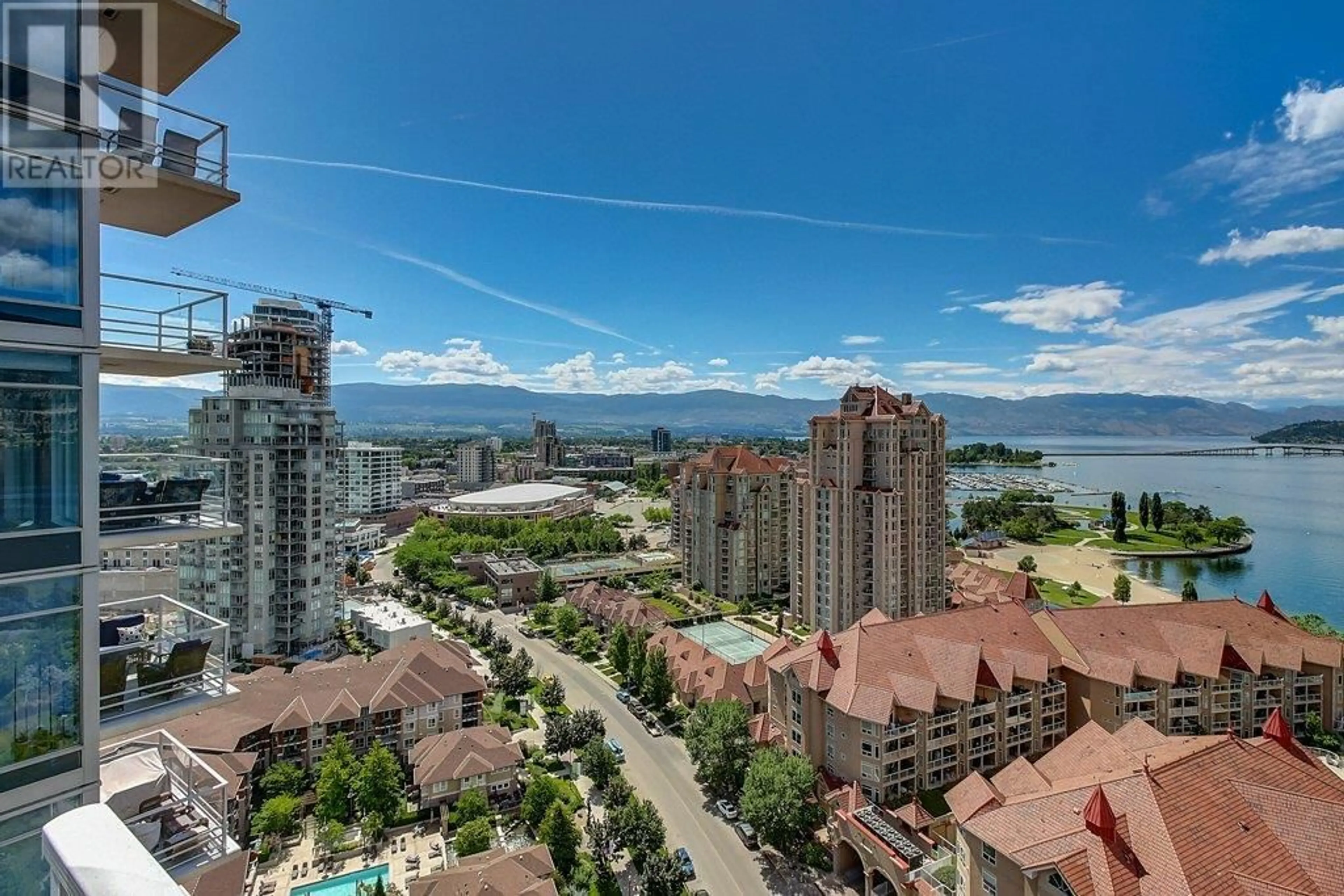 Patio, city buildings view from balcony for 2207 - 1075 SUNSET DRIVE, Kelowna British Columbia V1Y9Y9