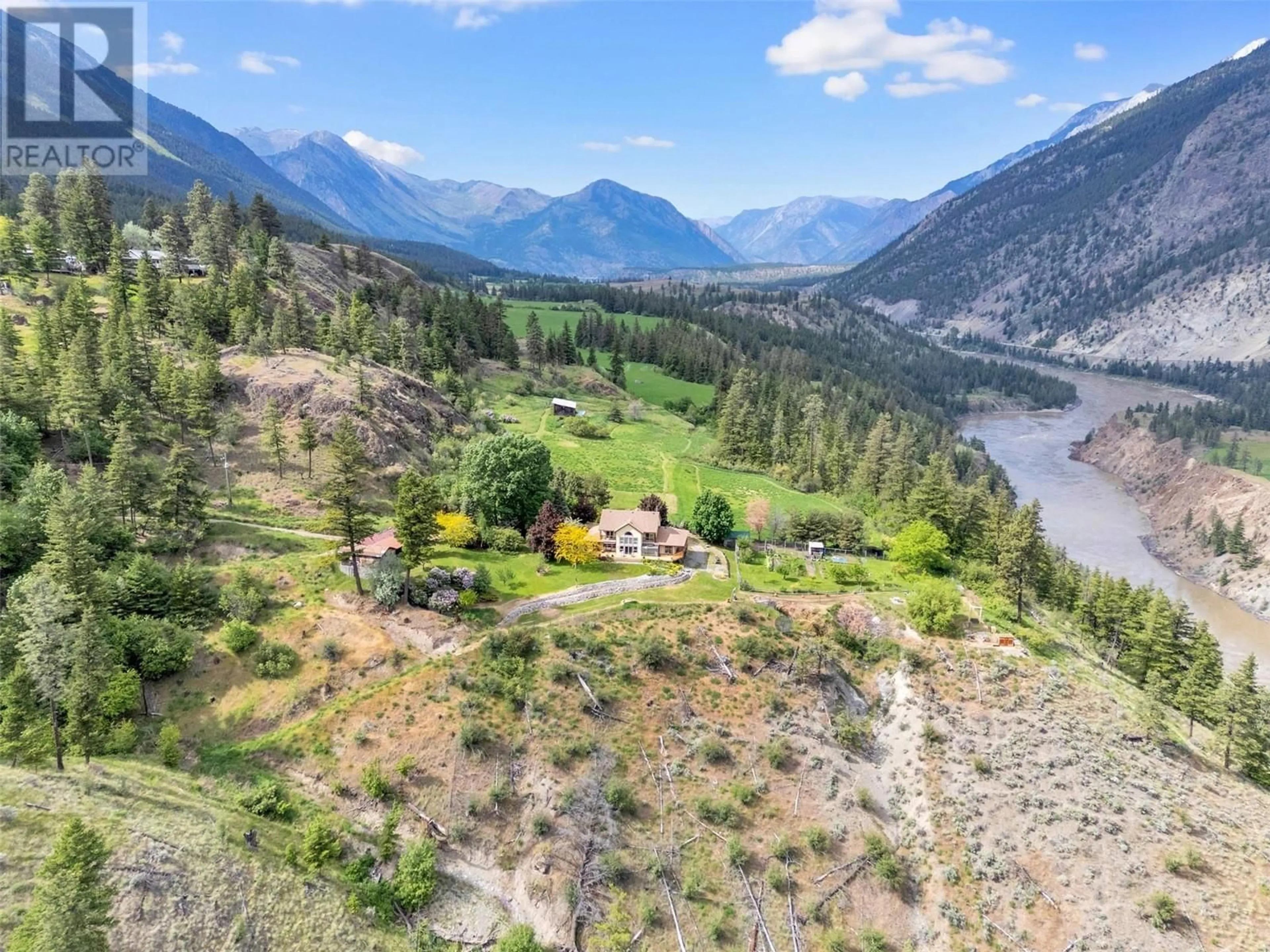 A pic from outside/outdoor area/front of a property/back of a property/a pic from drone, mountain view for 9100 TEXAS CREEK ROAD, Lillooet British Columbia V0K1V0
