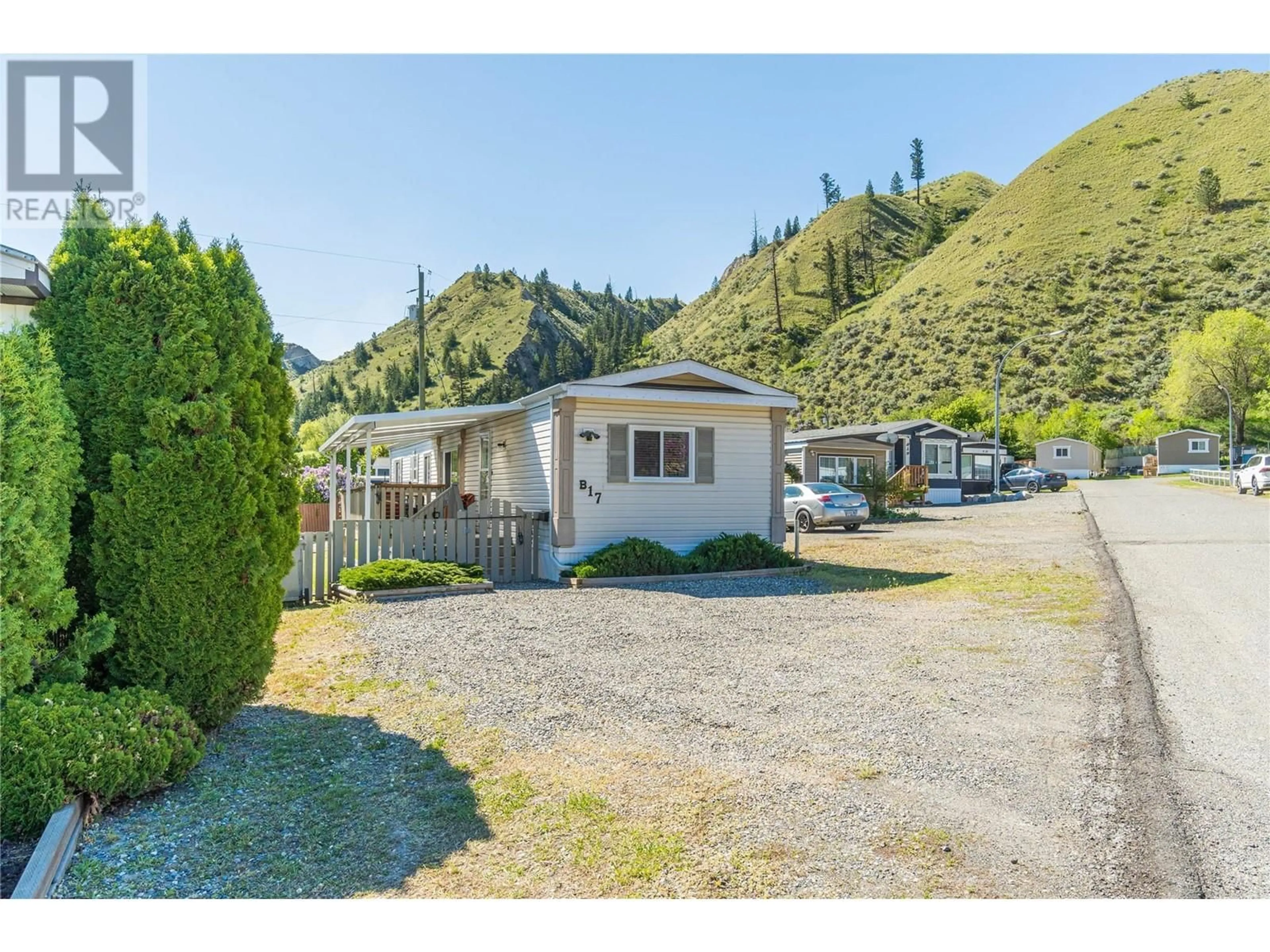 A pic from outside/outdoor area/front of a property/back of a property/a pic from drone, mountain view for B17 - 7155 DALLAS DRIVE, Kamloops British Columbia V3S6X6