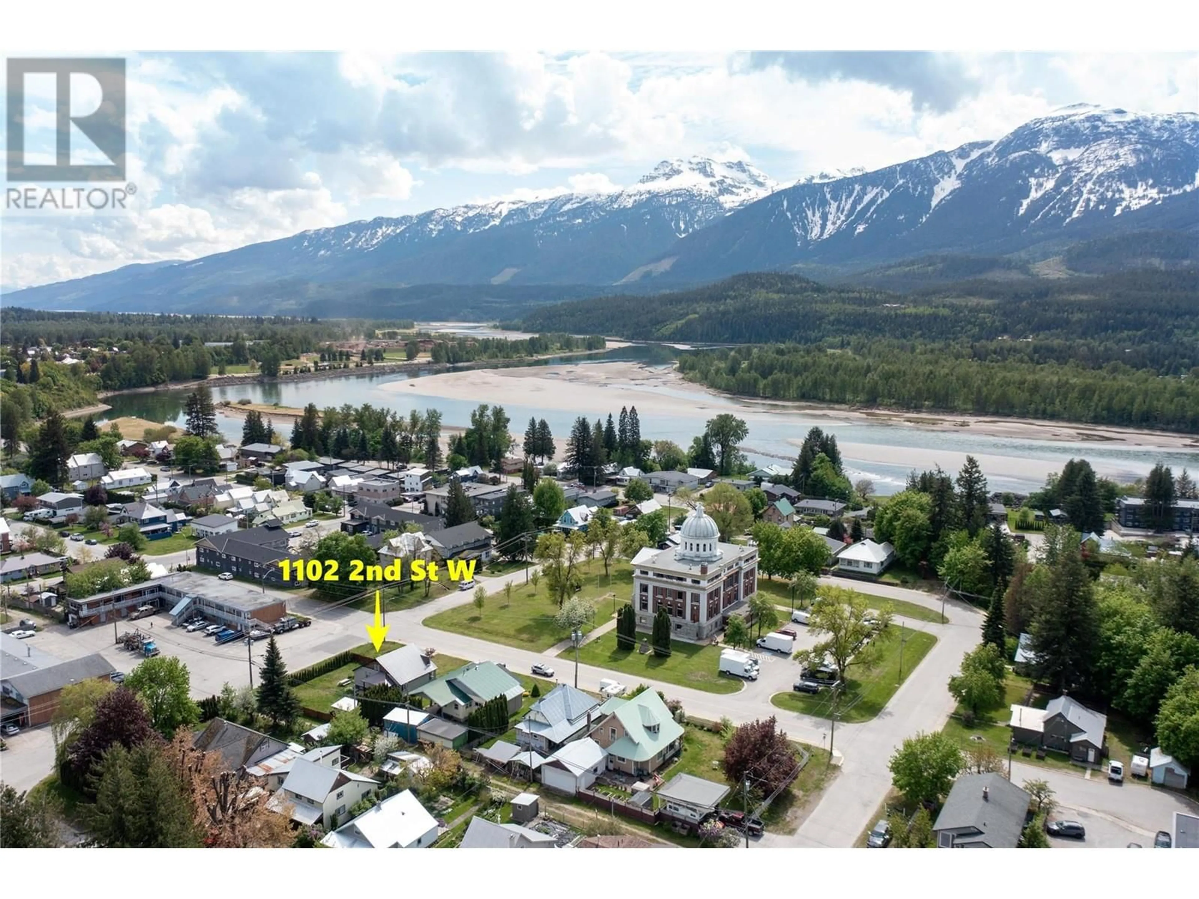A pic from outside/outdoor area/front of a property/back of a property/a pic from drone, mountain view for 1102 SECOND STREET WEST, Revelstoke British Columbia V0E2S0