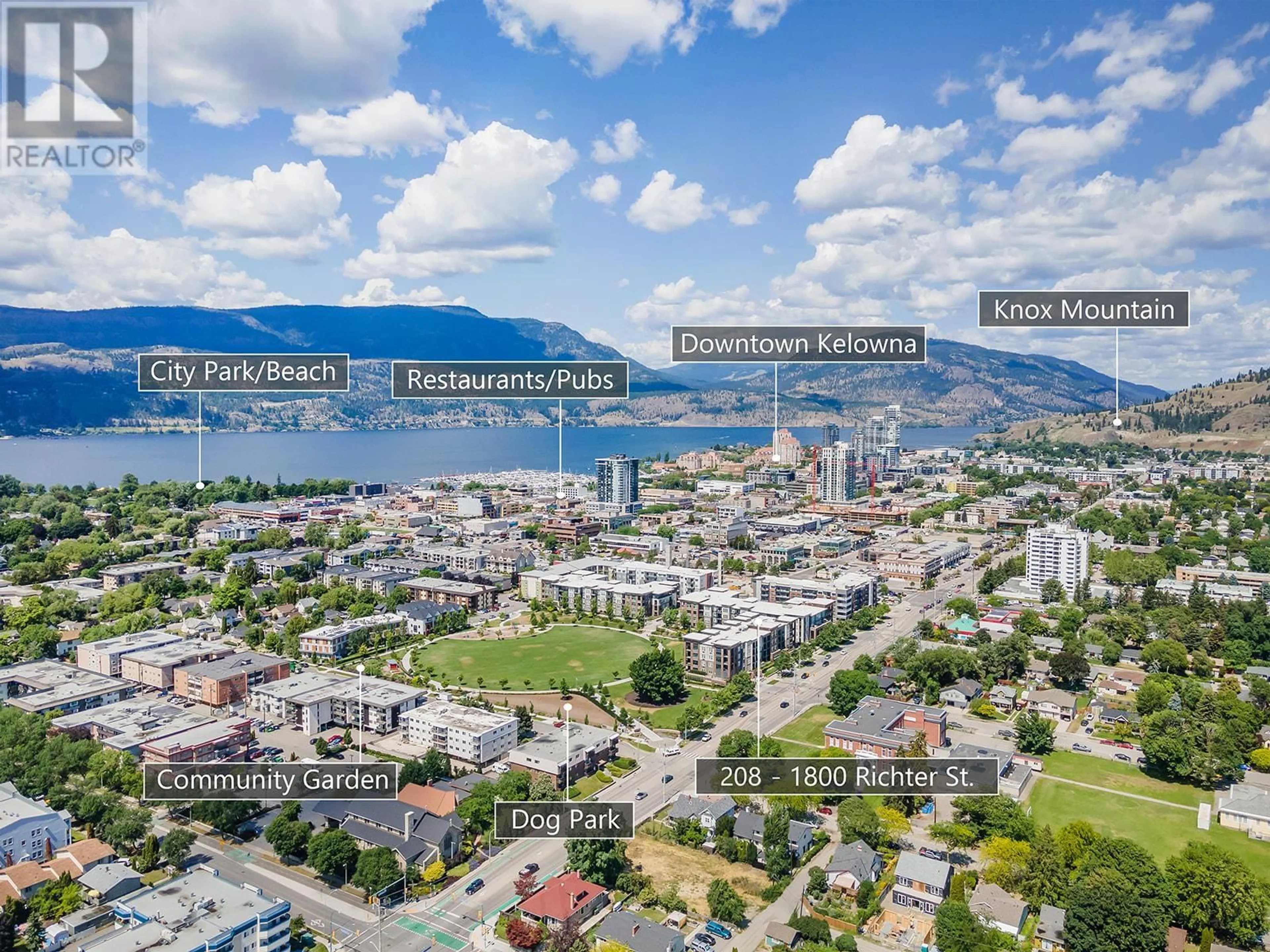 A pic from outside/outdoor area/front of a property/back of a property/a pic from drone, unknown for 208 - 1800 RICHTER STREET, Kelowna British Columbia V1Y0G9