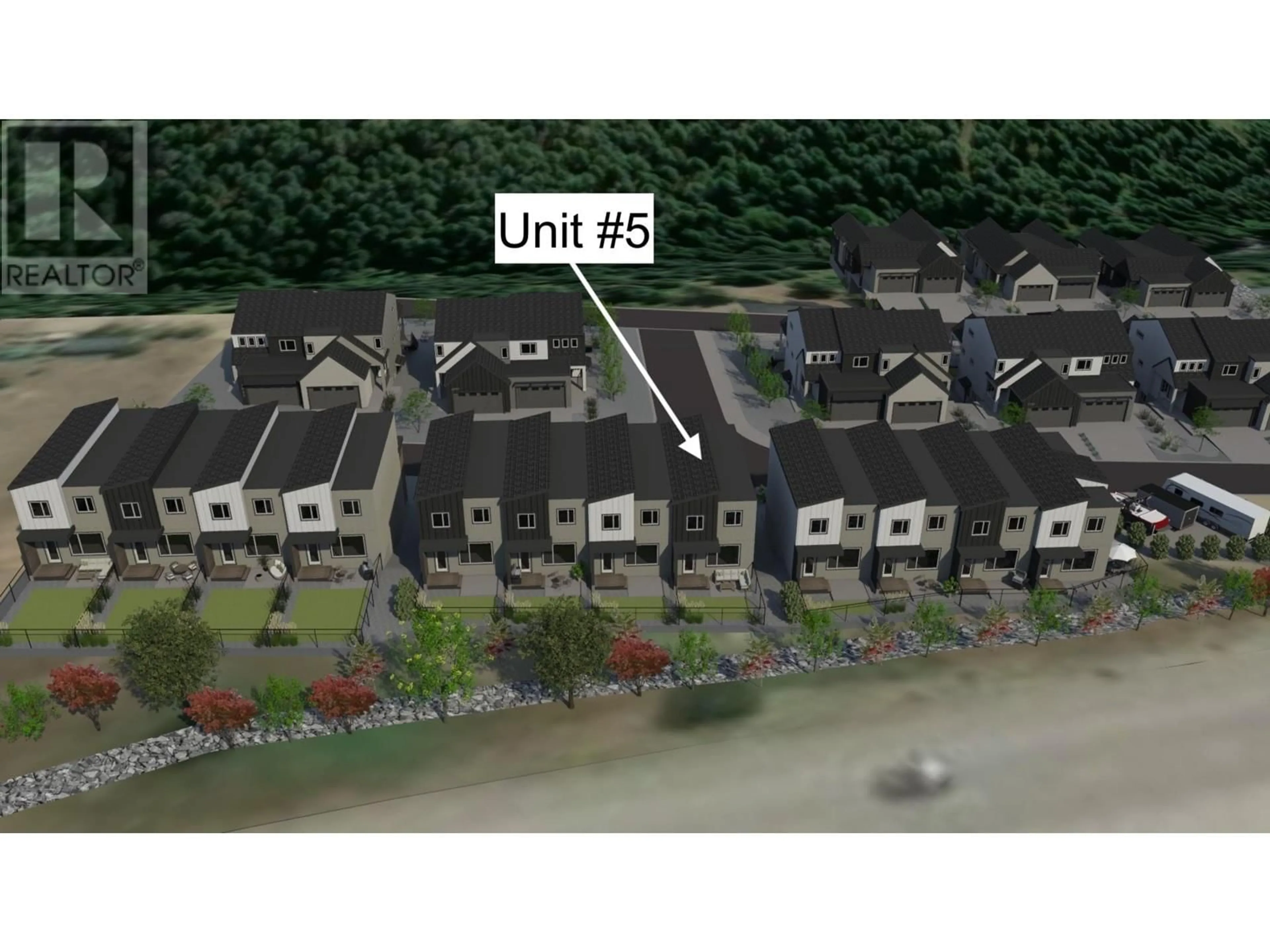 A pic from outside/outdoor area/front of a property/back of a property/a pic from drone, street for 5 - 7053 MANNING PLACE, Vernon British Columbia V1B0B6