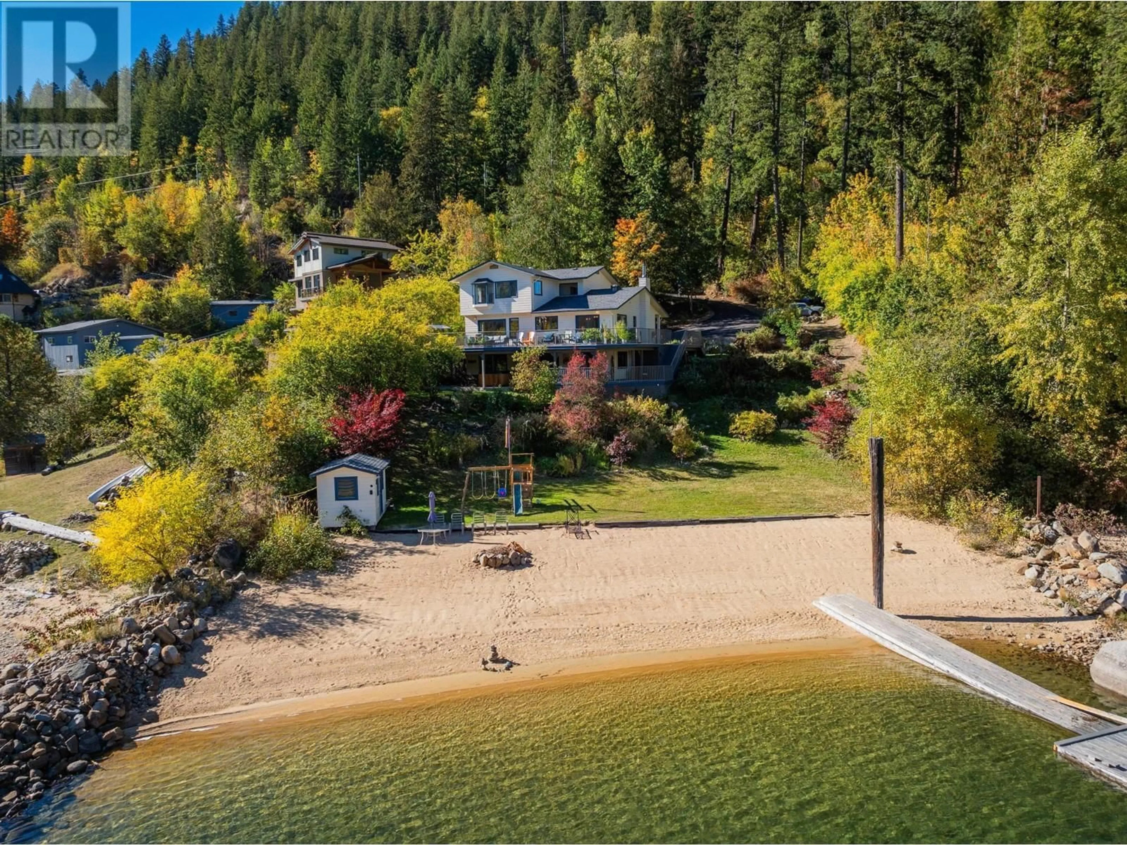 A pic from outside/outdoor area/front of a property/back of a property/a pic from drone, water/lake/river/ocean view for 350 JOHNSTONE ROAD, Nelson British Columbia V1L6J1