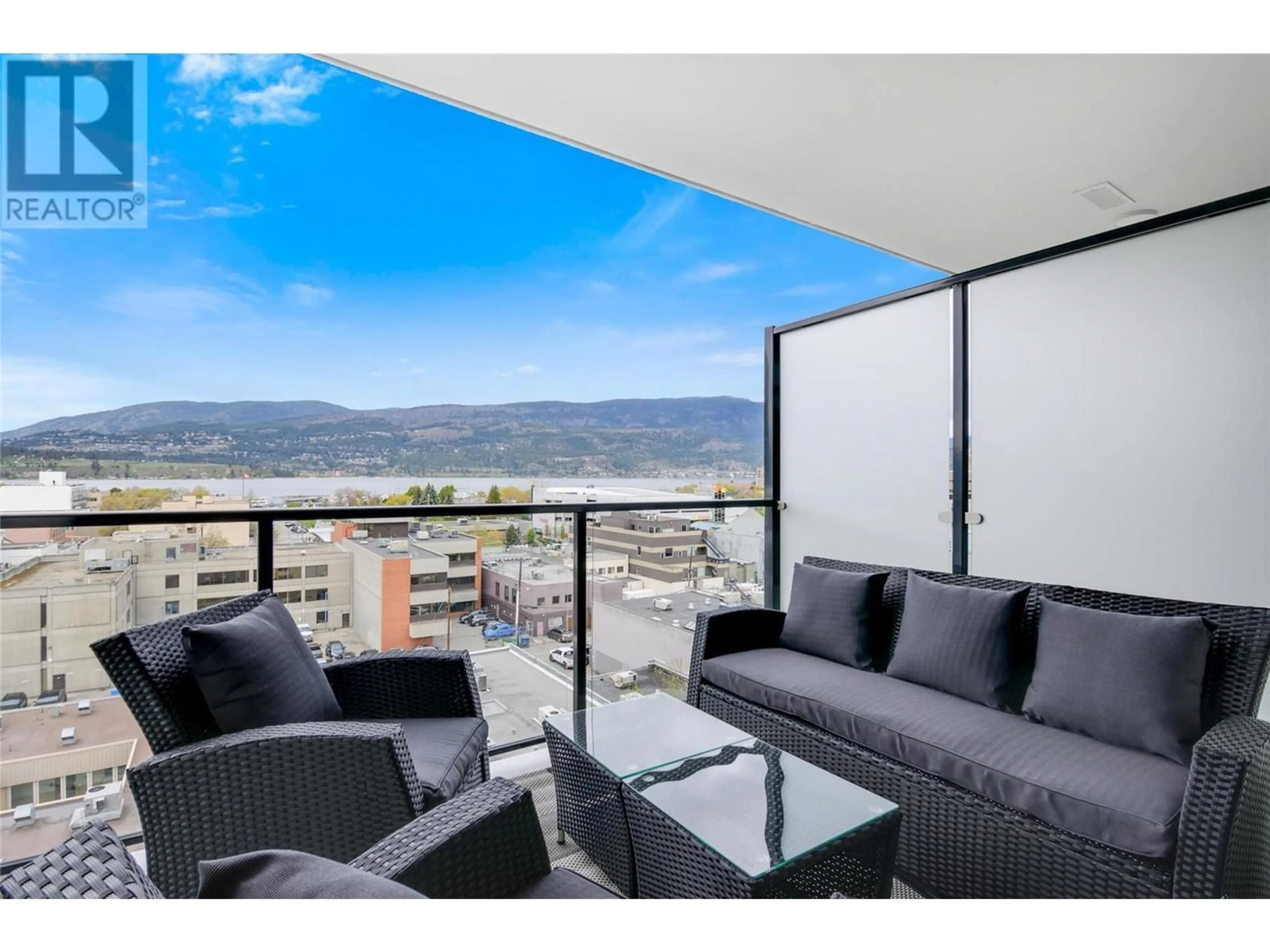 Balcony in the apartment, mountain view for 806 - 1471 ST. PAUL STREET, Kelowna British Columbia V4V0K7