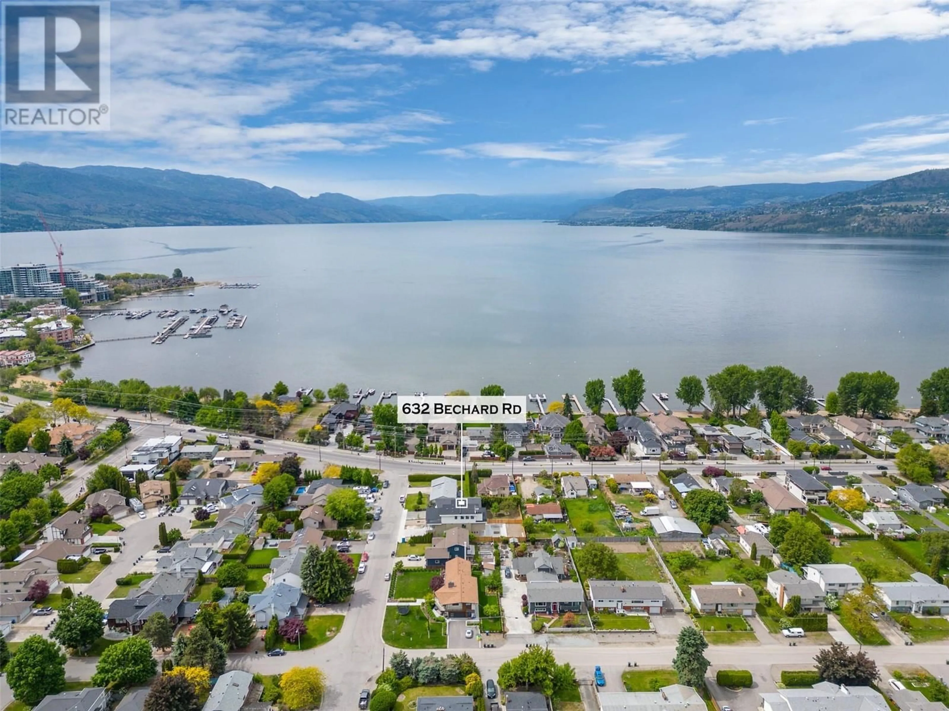 A pic from outside/outdoor area/front of a property/back of a property/a pic from drone, water/lake/river/ocean view for 632 BECHARD ROAD, Kelowna British Columbia V1W3G2