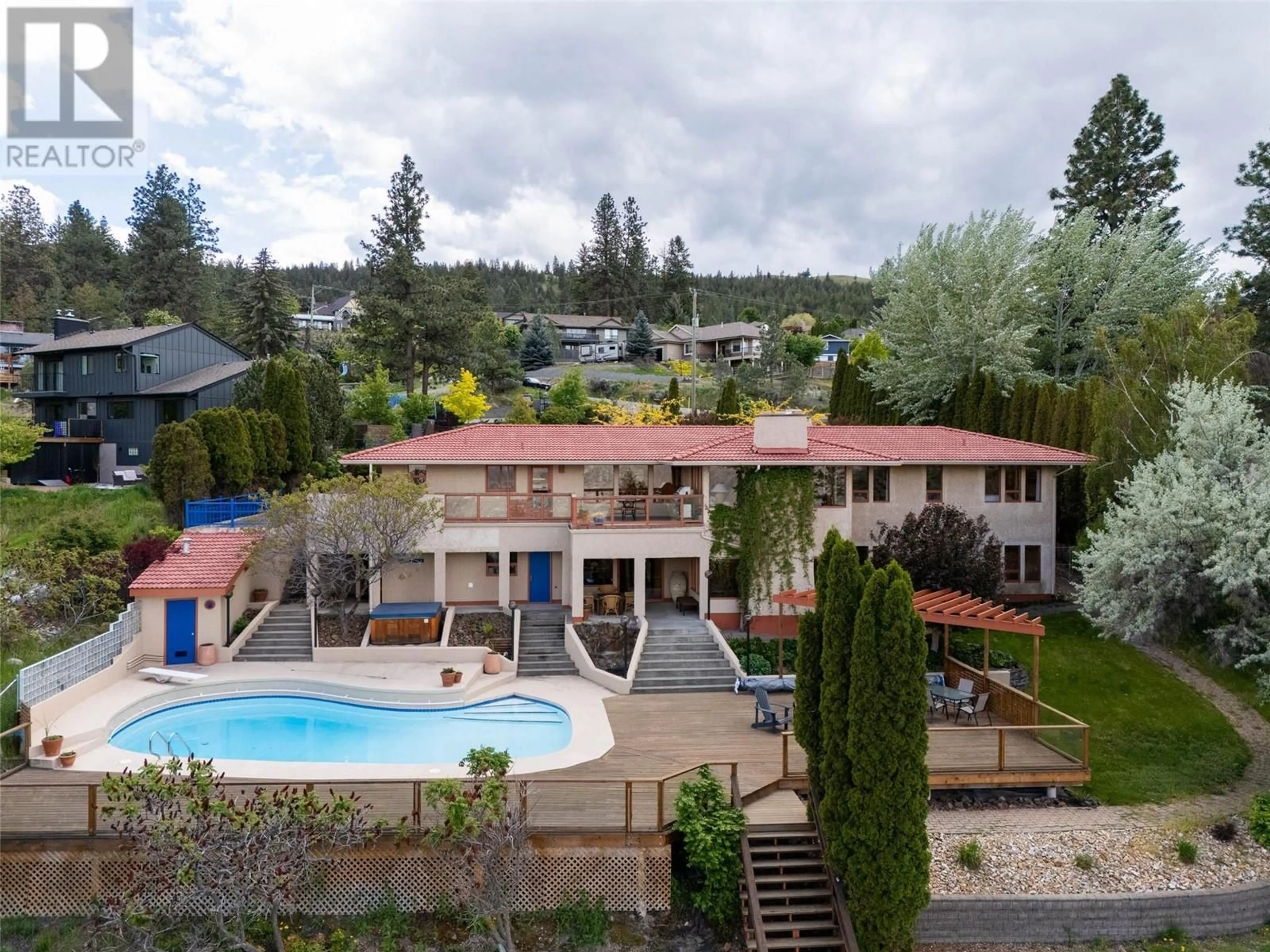 A pic from outside/outdoor area/front of a property/back of a property/a pic from drone, mountain view for 1446 ROSE HILL ROAD, Kamloops British Columbia V2E1L4
